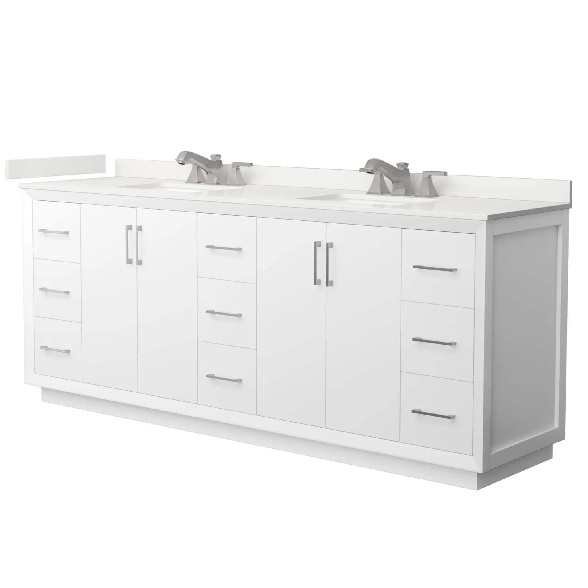 84" Strada Double Bathroom Vanity in White with Brushed Nickel Trim by Wyndham