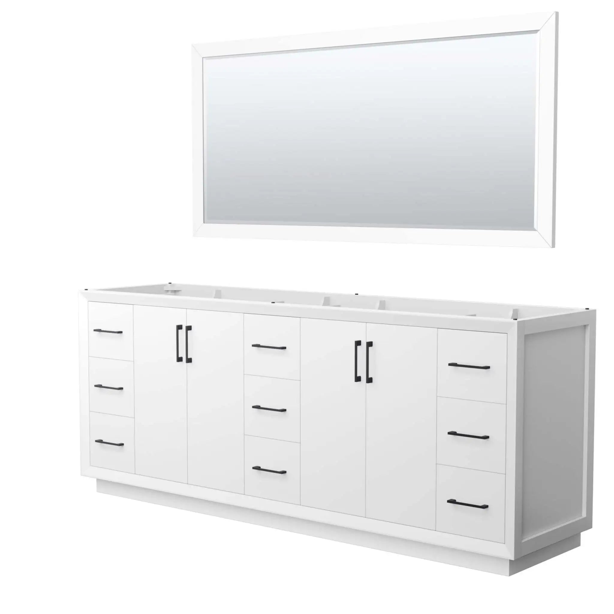 84" Strada Double Bathroom Vanity in White with Matte Black Trim & 70" Mirror by Wyndham