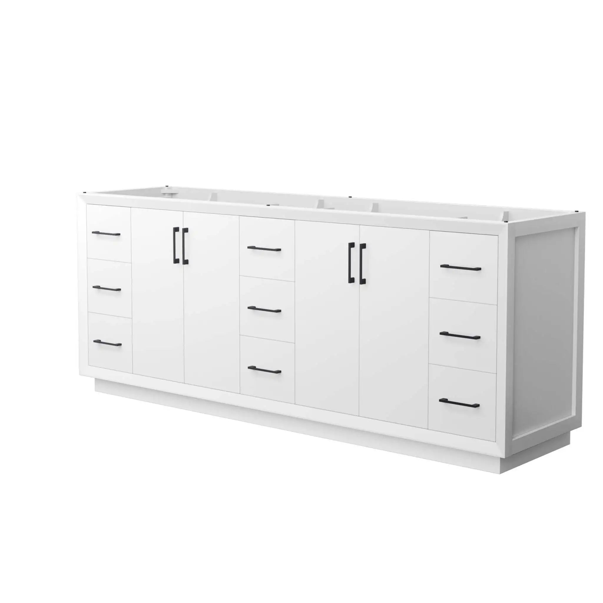 84" Strada Double Bathroom Vanity in White with Matte Black Trim by Wyndham
