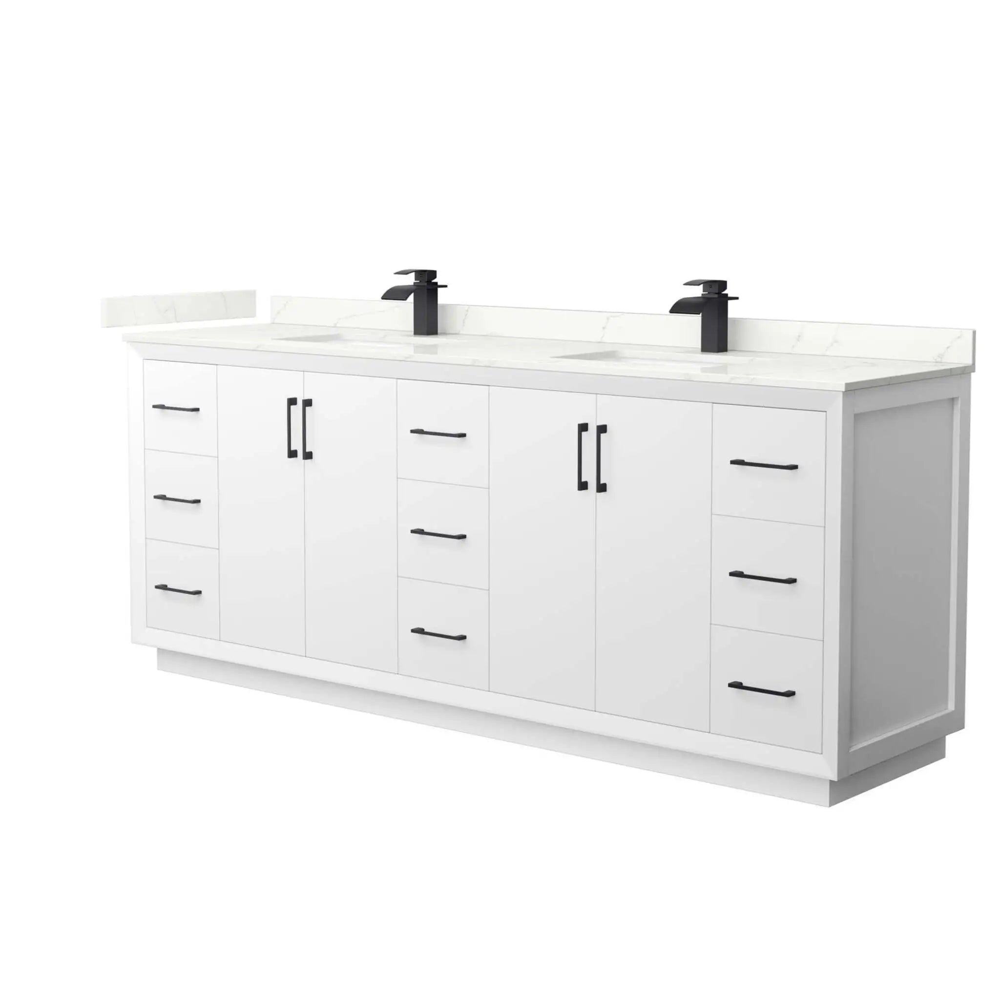 84" Strada Double Bathroom Vanity in White with Matte Black Trim by Wyndham