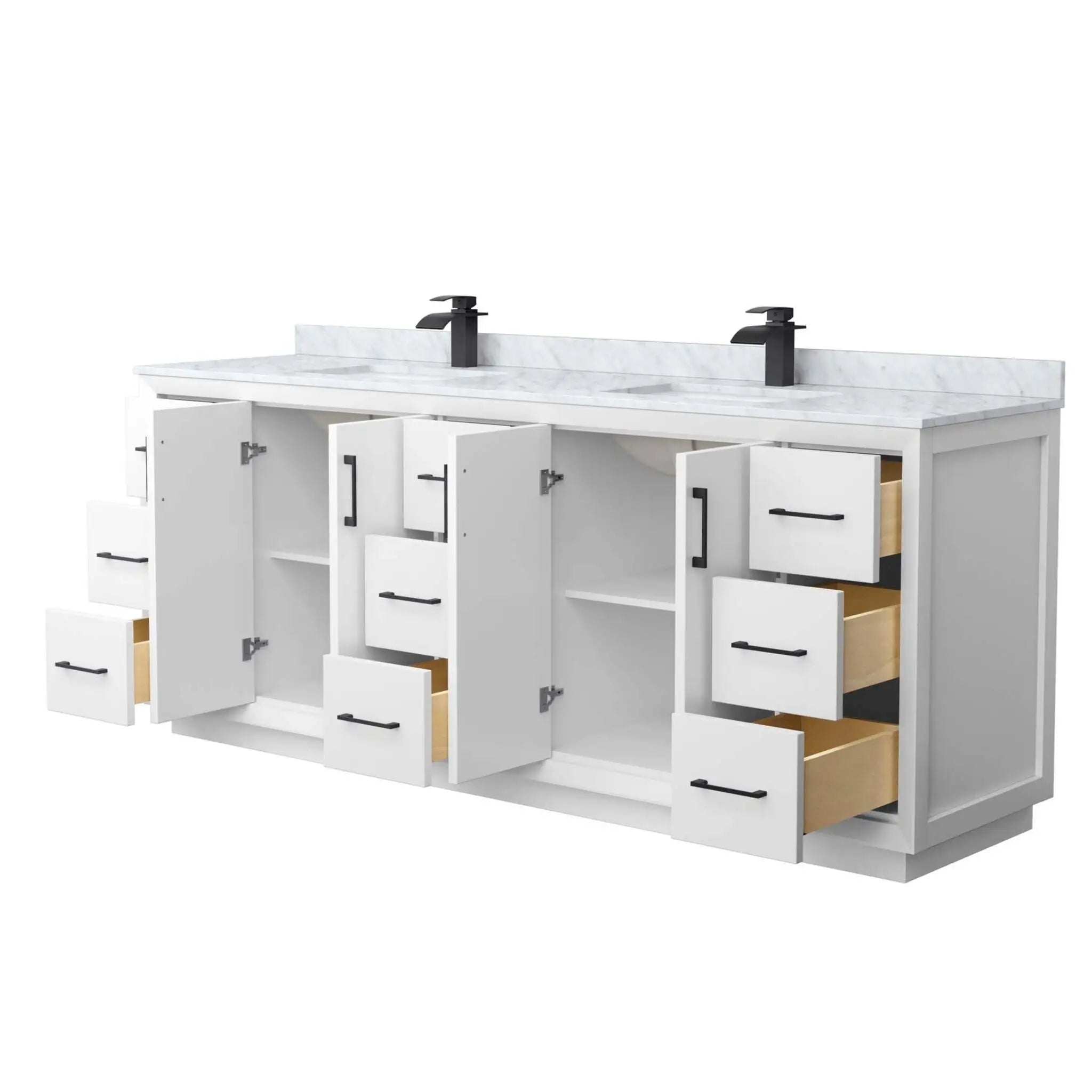 84" Strada Double Bathroom Vanity in White with Matte Black Trim by Wyndham