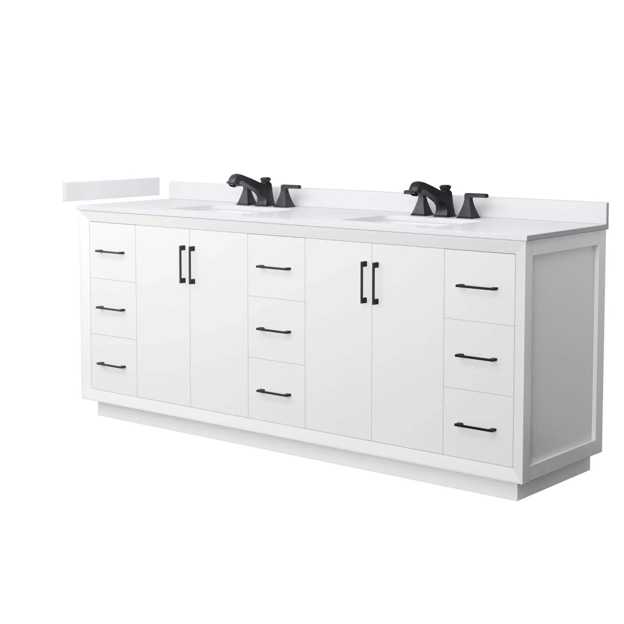 84" Strada Double Bathroom Vanity in White with Matte Black Trim by Wyndham