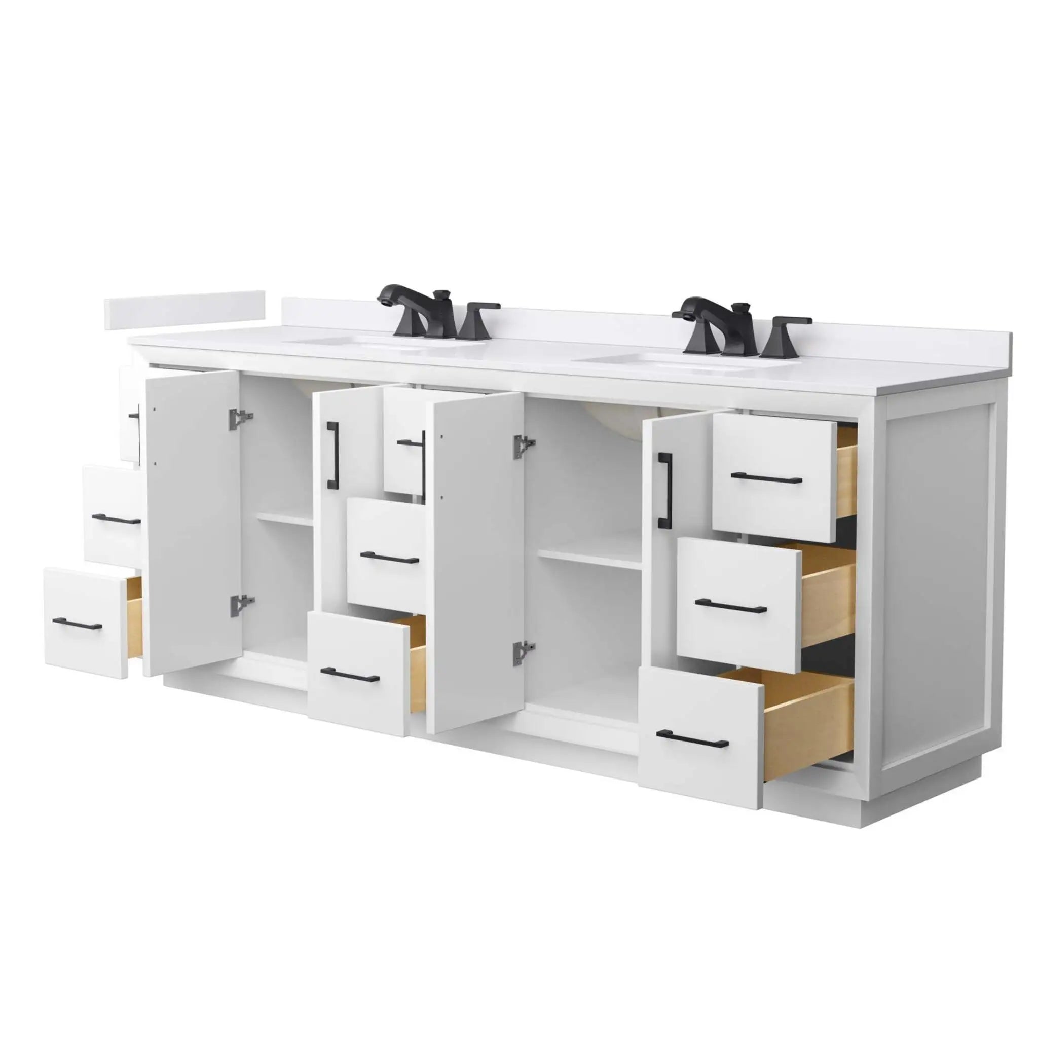 84" Strada Double Bathroom Vanity in White with Matte Black Trim by Wyndham