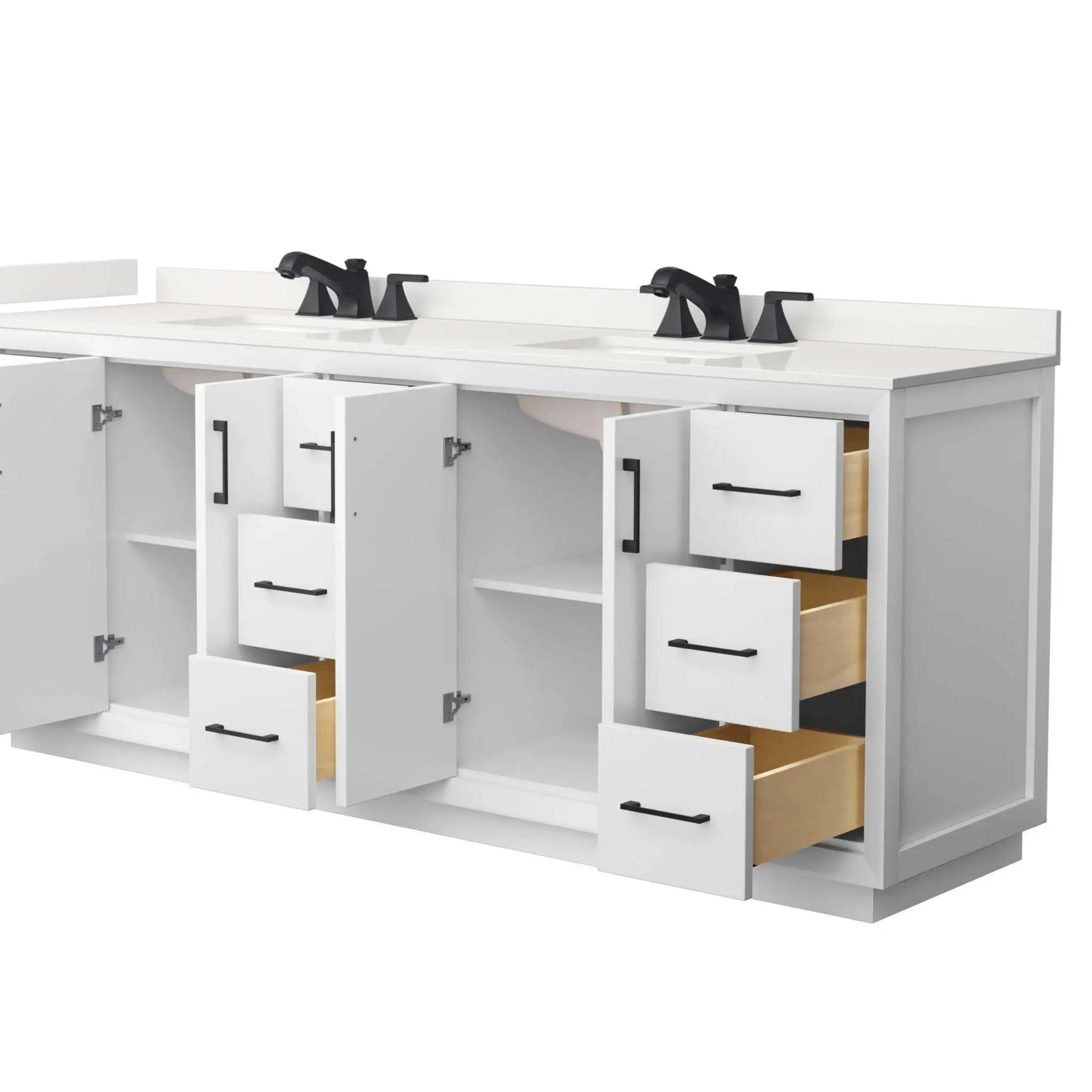 84" Strada Double Bathroom Vanity in White with Matte Black Trim by Wyndham