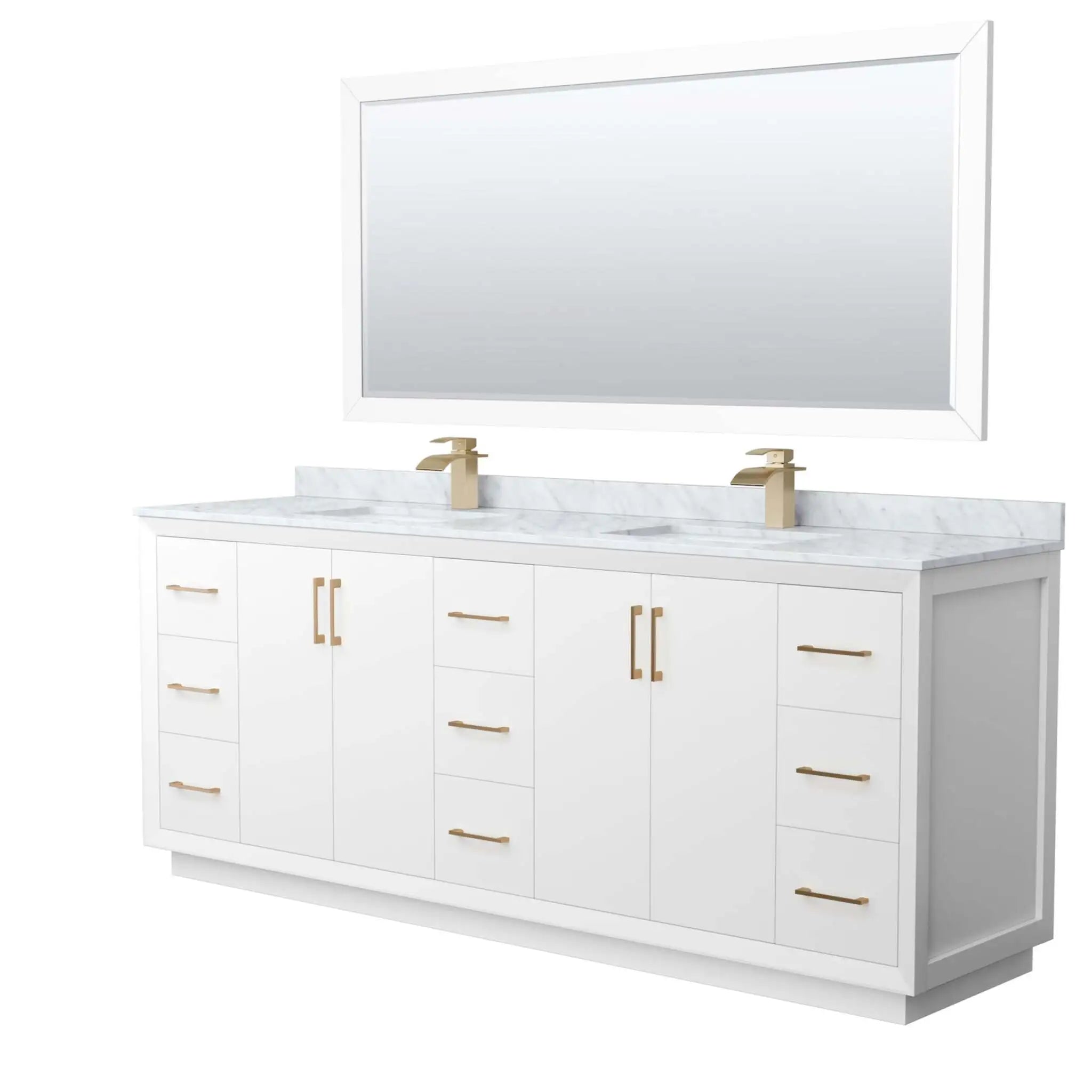 84-strada-double-bathroom-vanity-in-white-with-satin-bronze-trim-70-mirror-white-carrara-marble-1-hole image