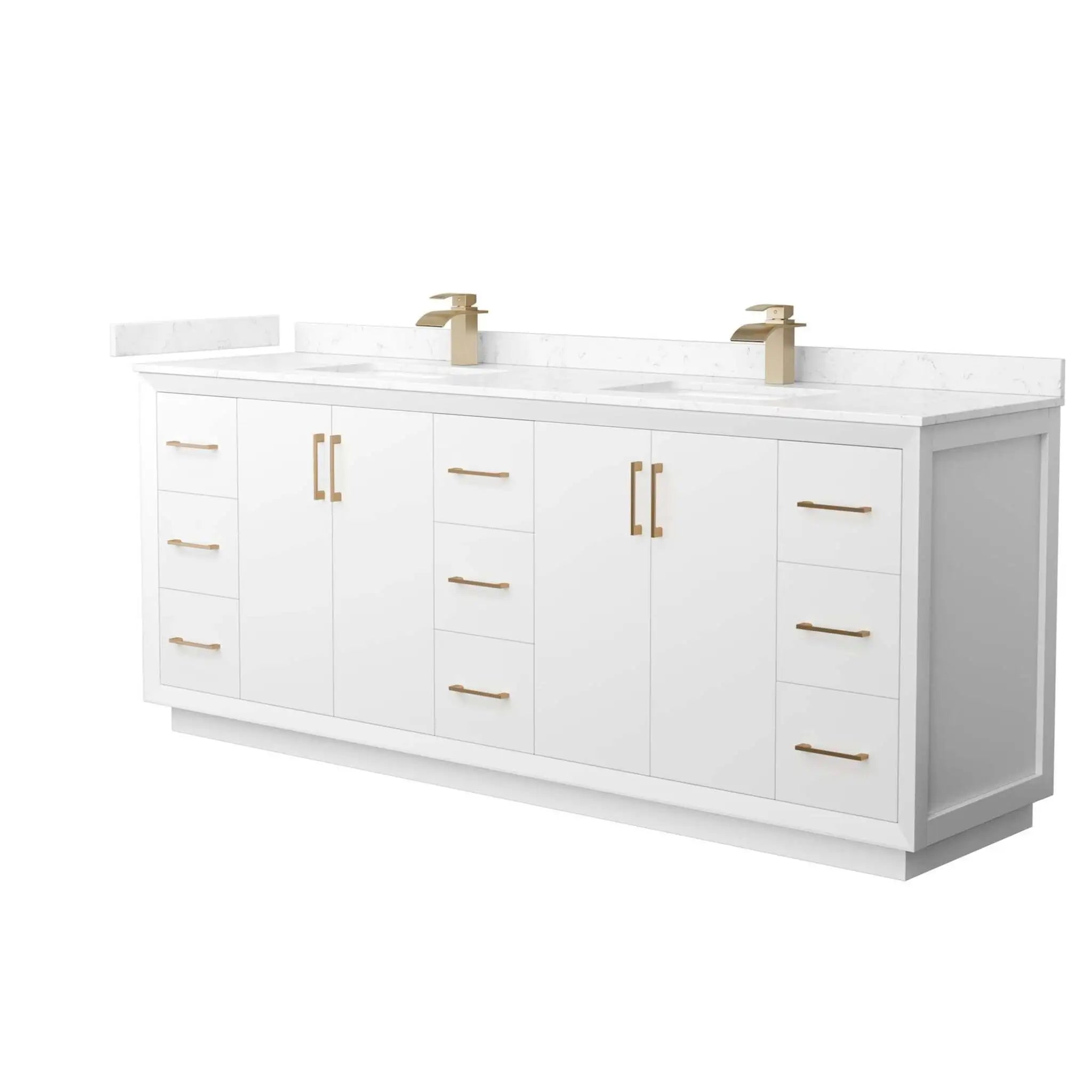 84" Strada Double Bathroom Vanity in White with Satin Bronze Trim by Wyndham