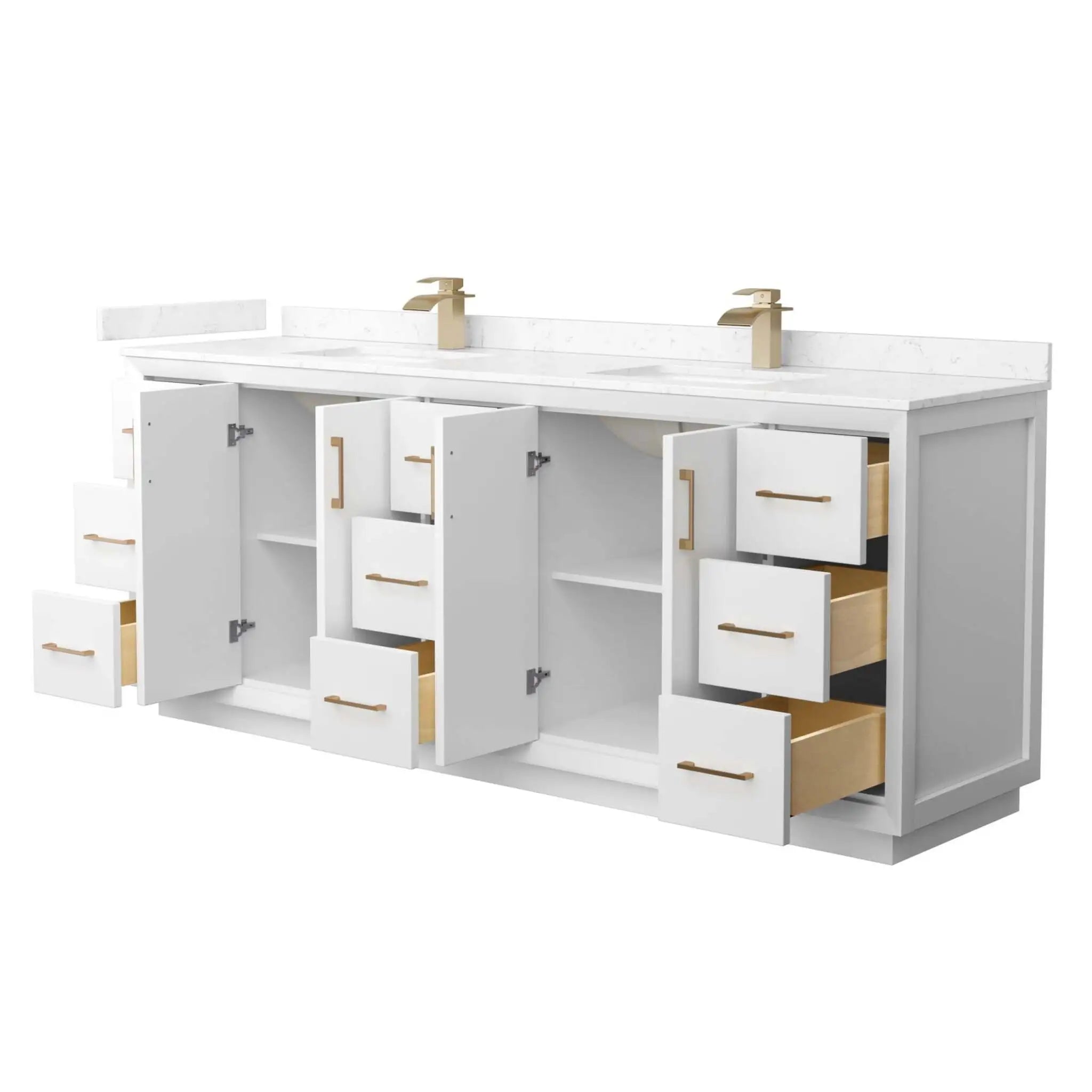 84" Strada Double Bathroom Vanity in White with Satin Bronze Trim by Wyndham