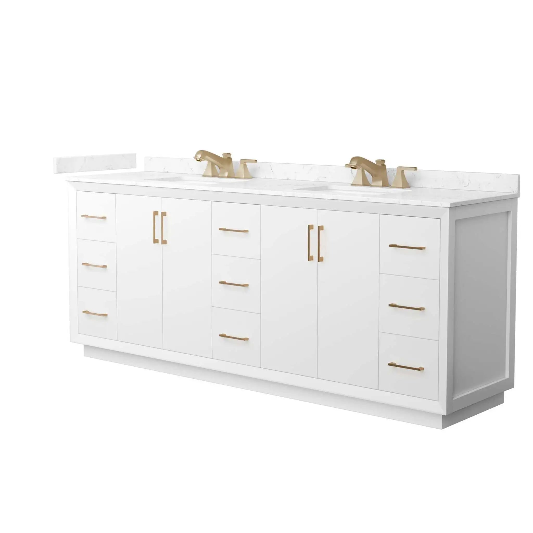 84" Strada Double Bathroom Vanity in White with Satin Bronze Trim by Wyndham