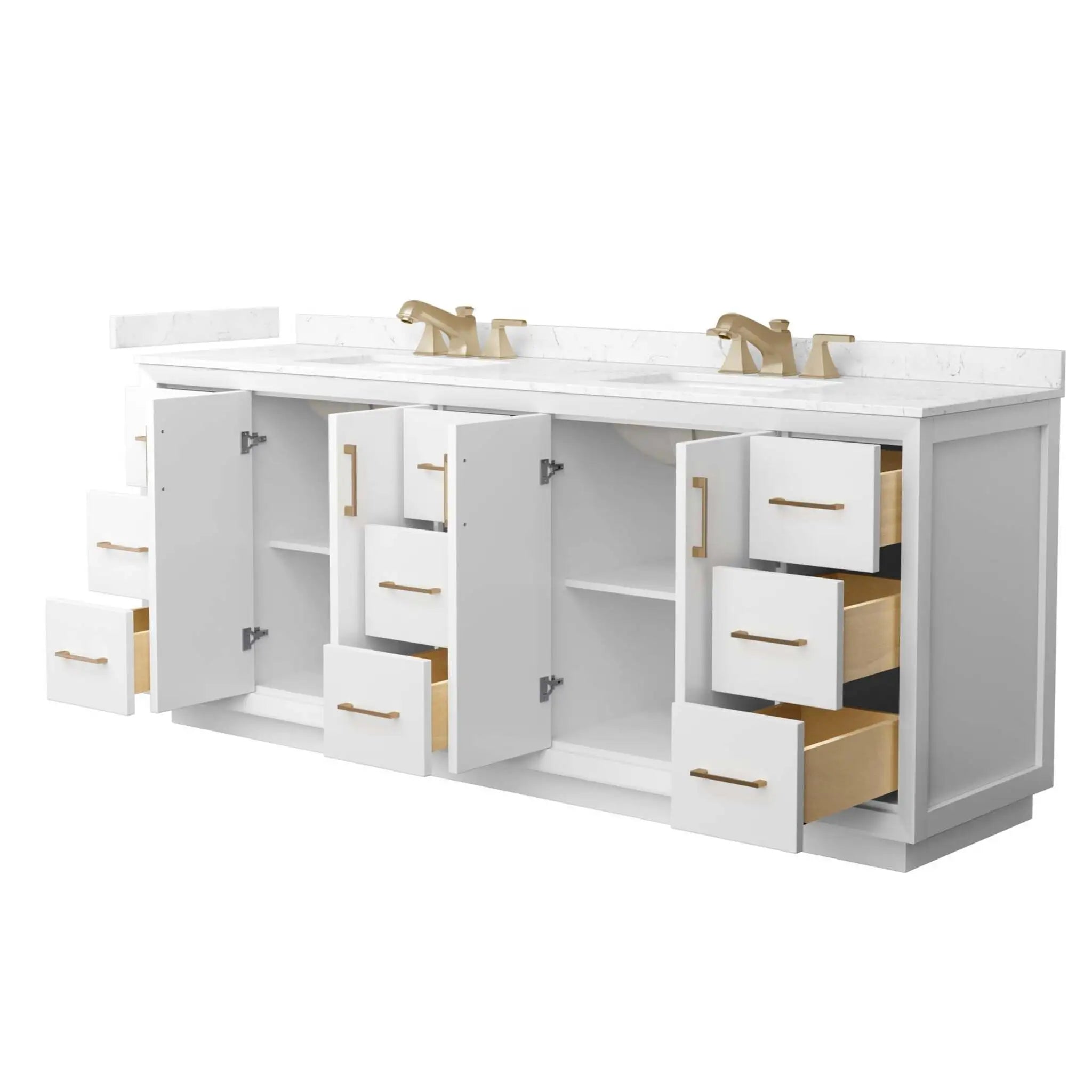 84" Strada Double Bathroom Vanity in White with Satin Bronze Trim by Wyndham