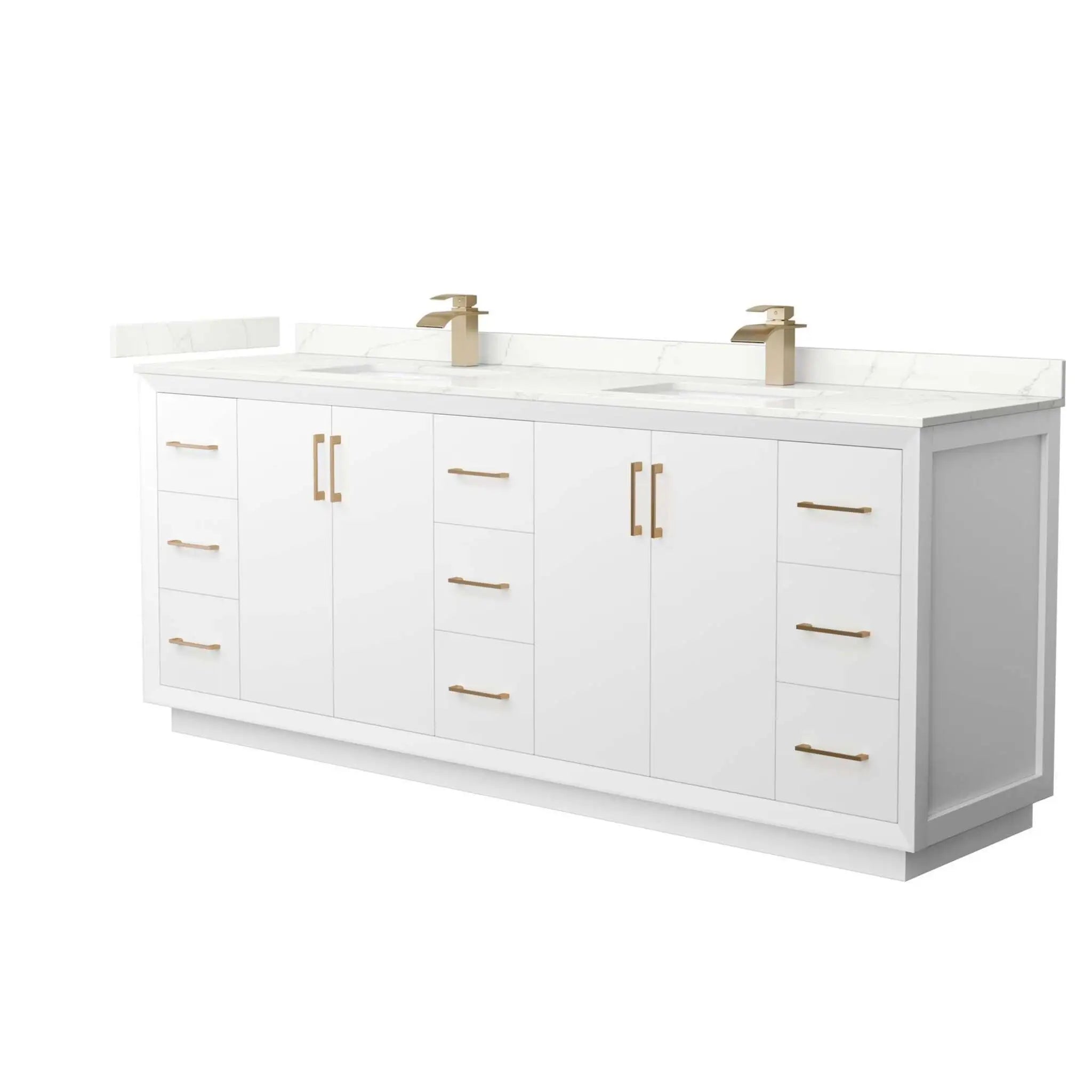 84" Strada Double Bathroom Vanity in White with Satin Bronze Trim by Wyndham