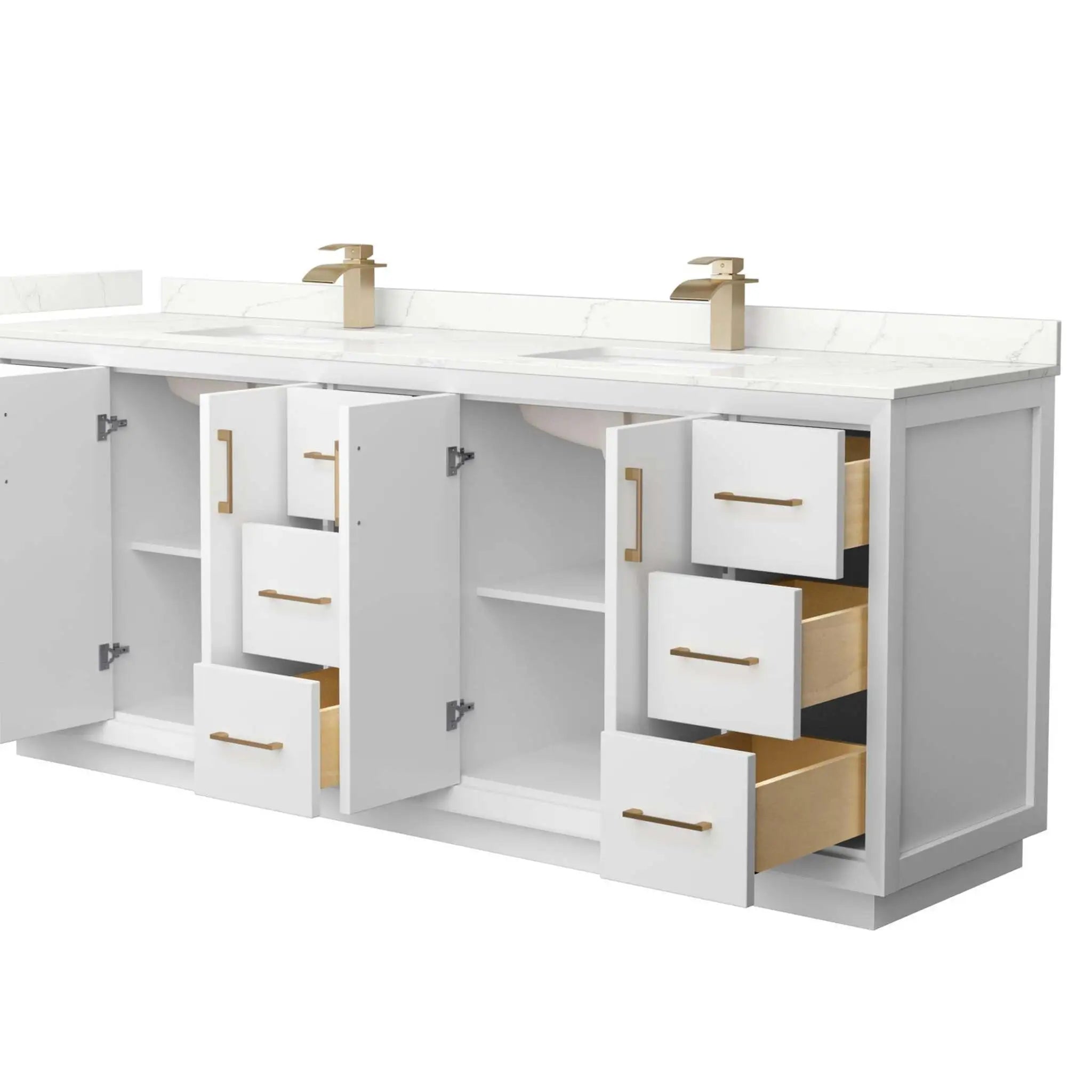 84" Strada Double Bathroom Vanity in White with Satin Bronze Trim by Wyndham
