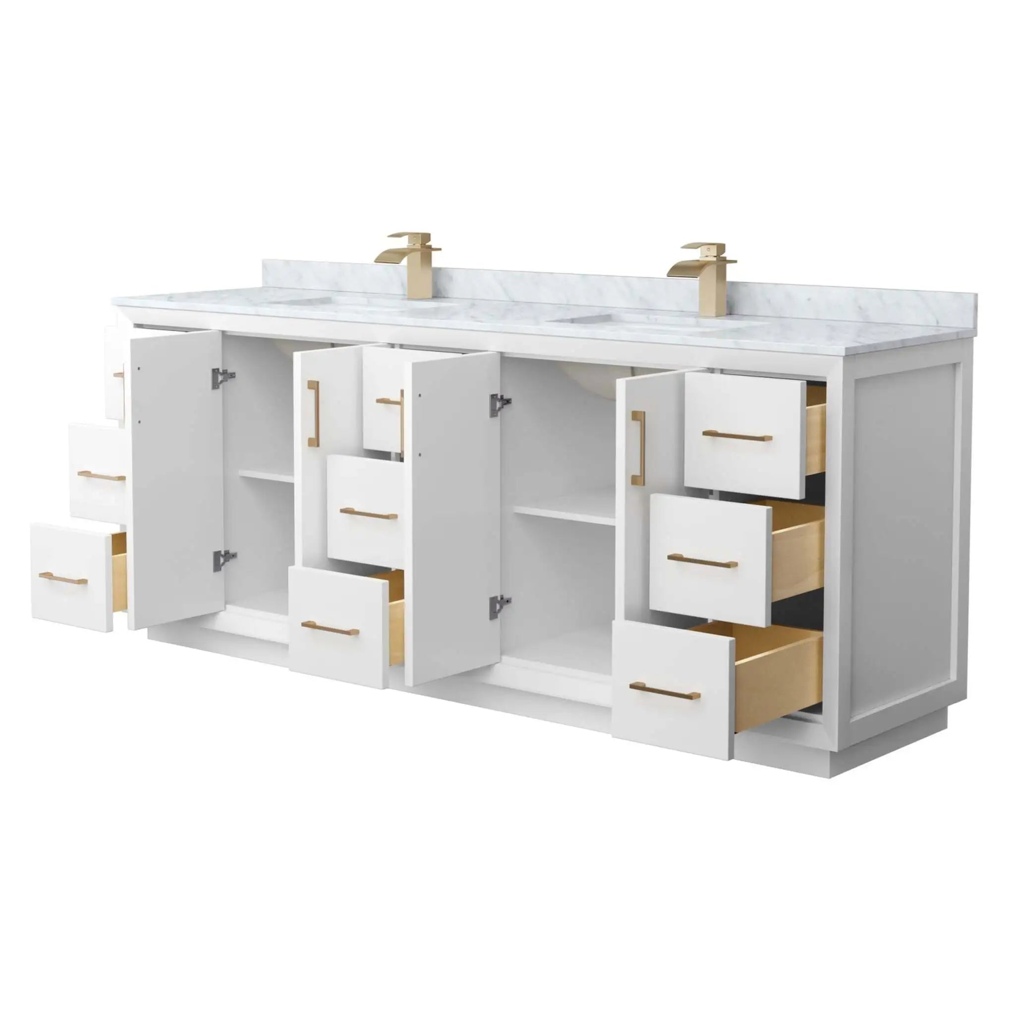 84" Strada Double Bathroom Vanity in White with Satin Bronze Trim by Wyndham