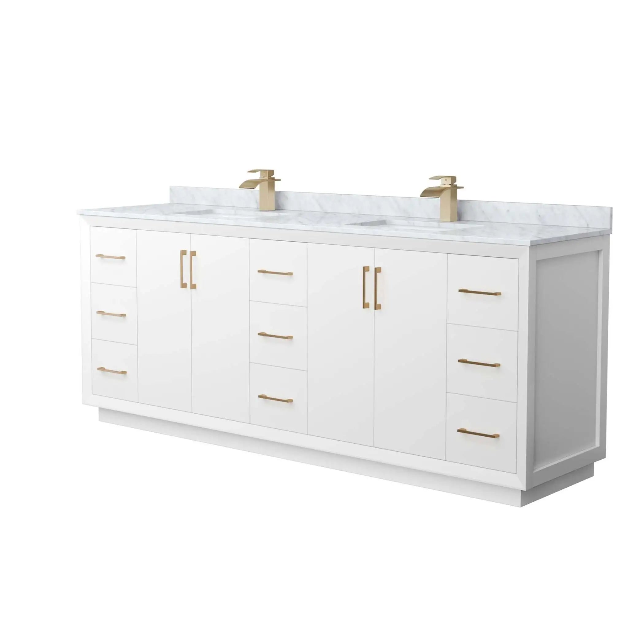 84" Strada Double Bathroom Vanity in White with Satin Bronze Trim by Wyndham