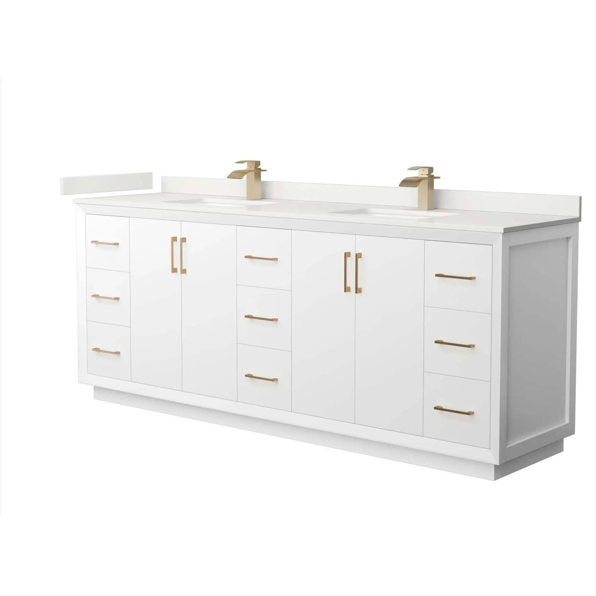 84" Strada Double Bathroom Vanity in White with Satin Bronze Trim by Wyndham