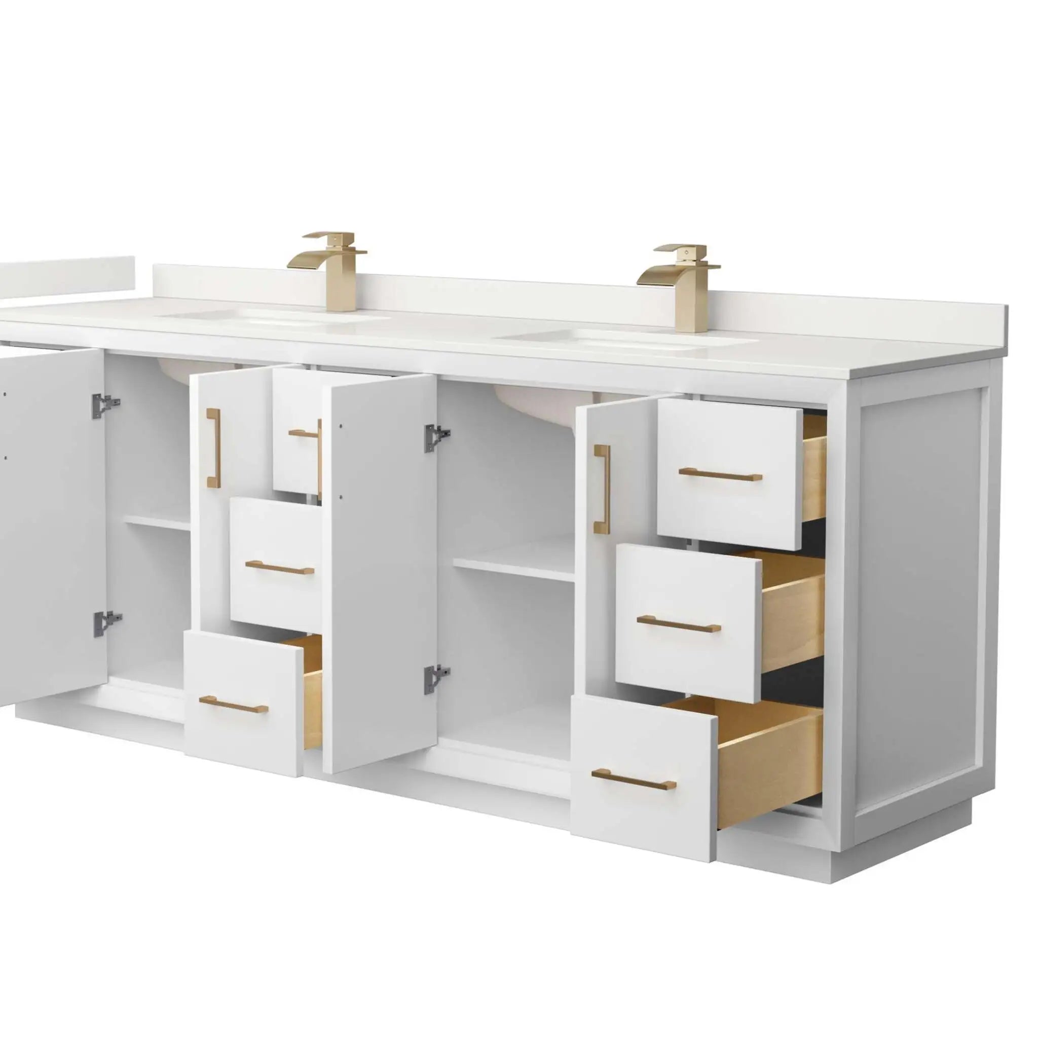 84" Strada Double Bathroom Vanity in White with Satin Bronze Trim by Wyndham