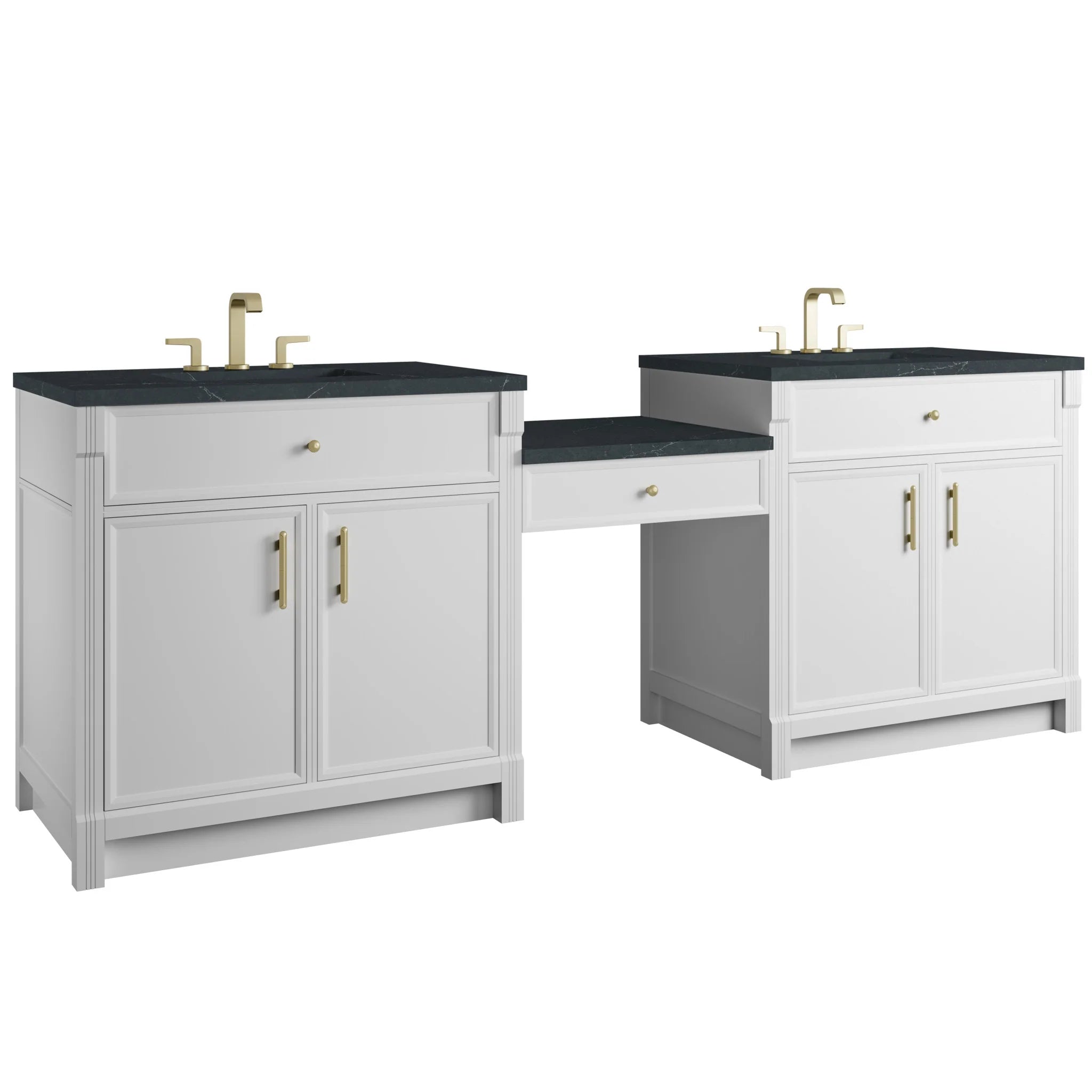 96" Bellshire Dual Vanity in Bright White with 24" Make-Up Counter by James Martin Vanities-Charcoal Soapstone Silestone 4