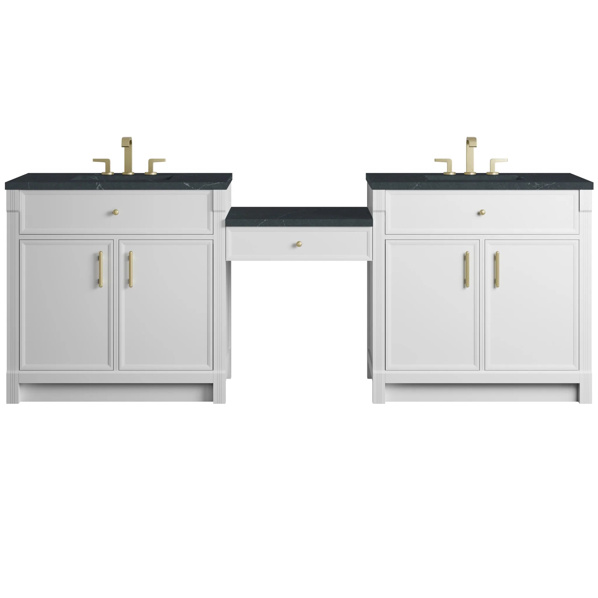 96" Bellshire Dual Vanity in Bright White with 24" Make-Up Counter by James Martin Vanities-Charcoal Soapstone Silestone