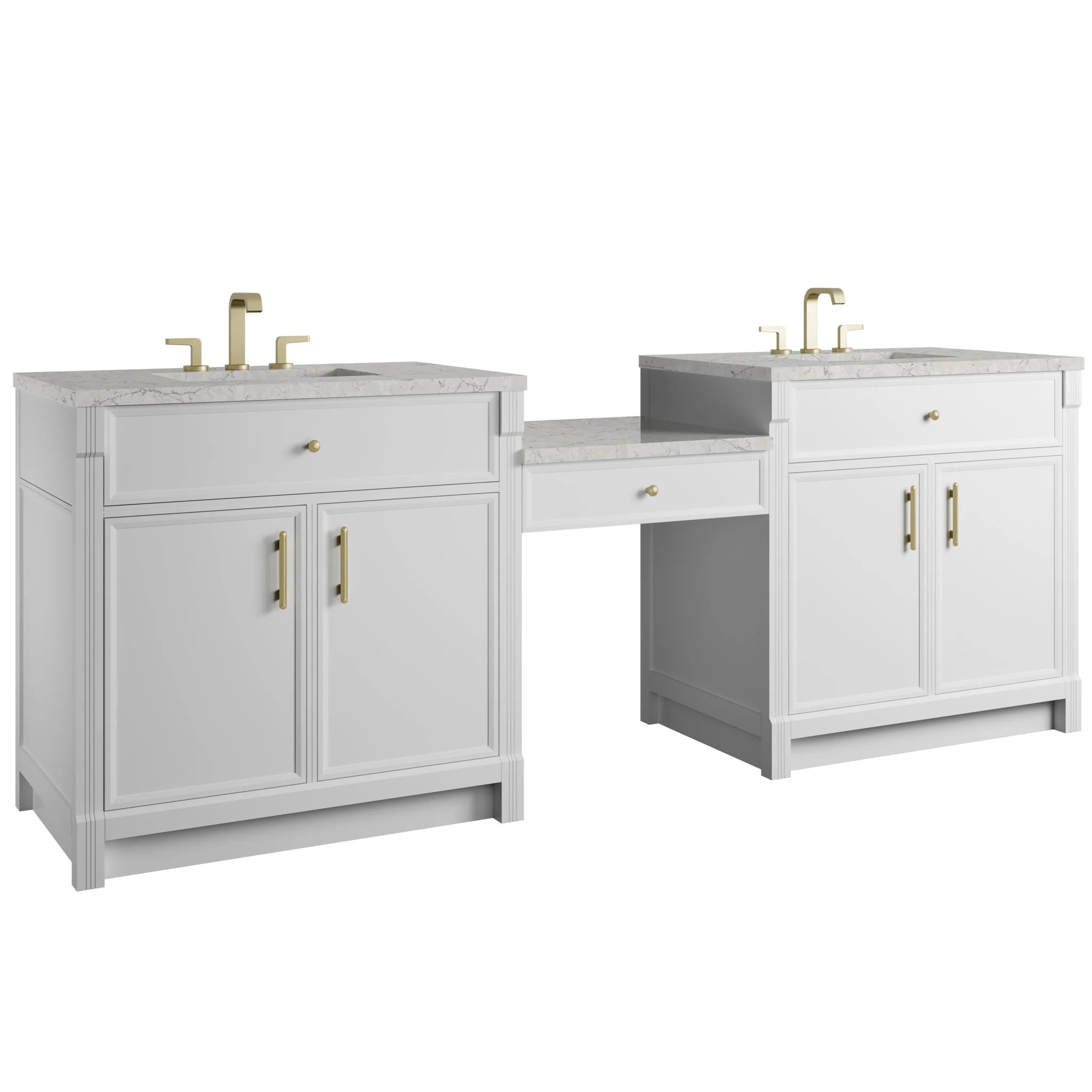 96" Bellshire Dual Vanity in Bright White with 24" Make-Up Counter by James Martin Vanities-Eternal Jasmine Pearl Silestone 4