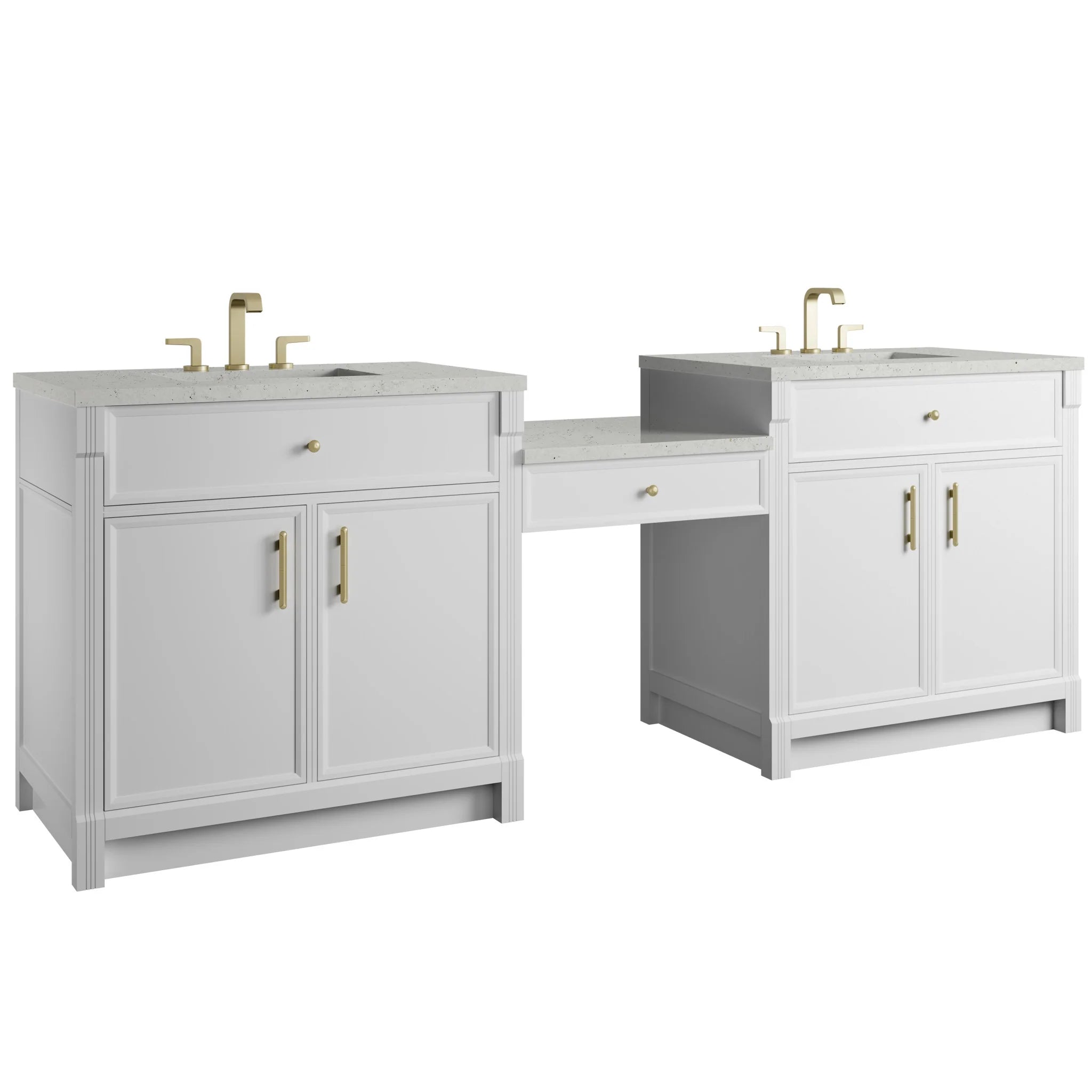 96" Bellshire Dual Vanity in Bright White with 24" Make-Up Counter by James Martin Vanities-Lime Delight Silestone 4