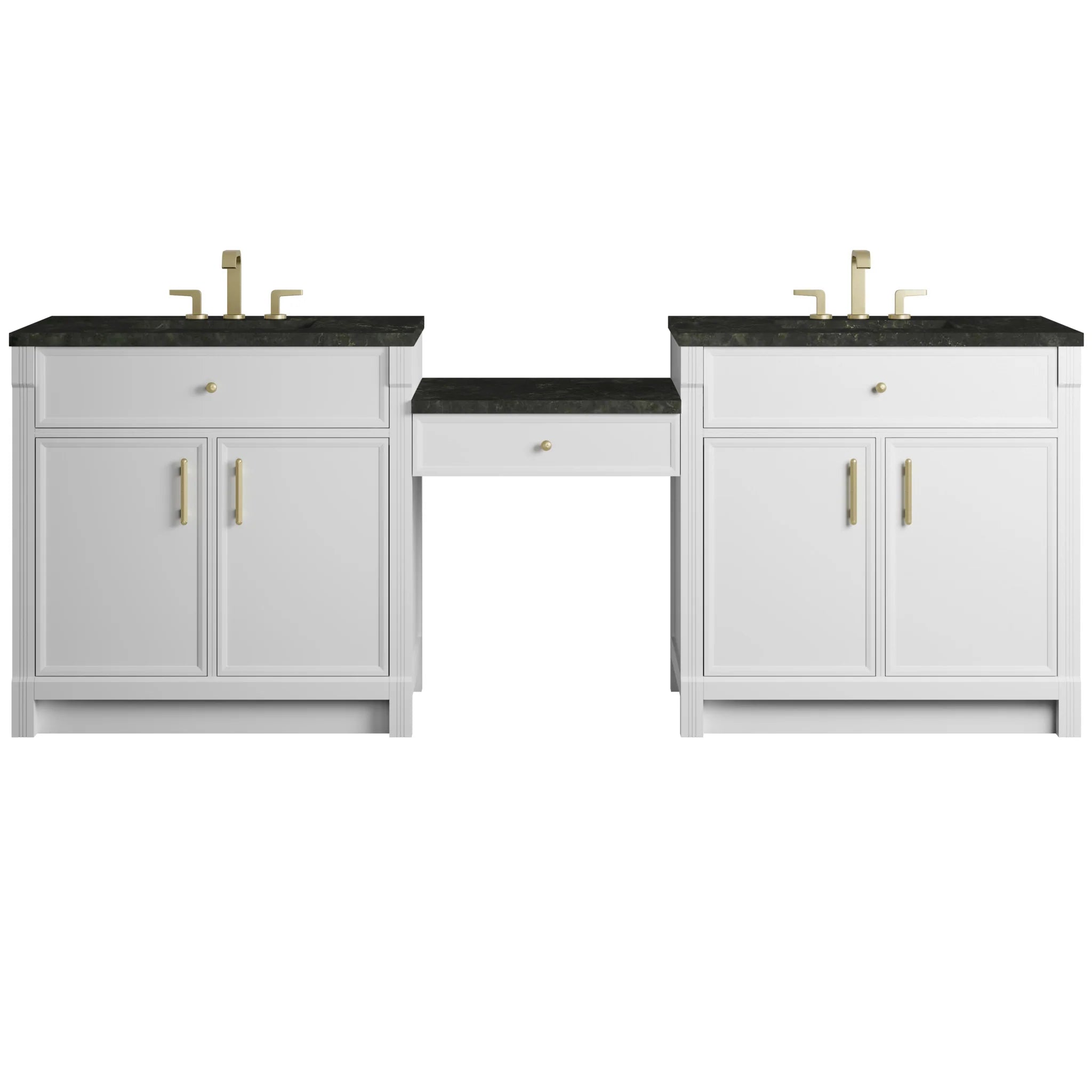 96" Bellshire Dual Vanity in Bright White with 24" Make-Up Counter by James Martin Vanities-Phantome Eclos