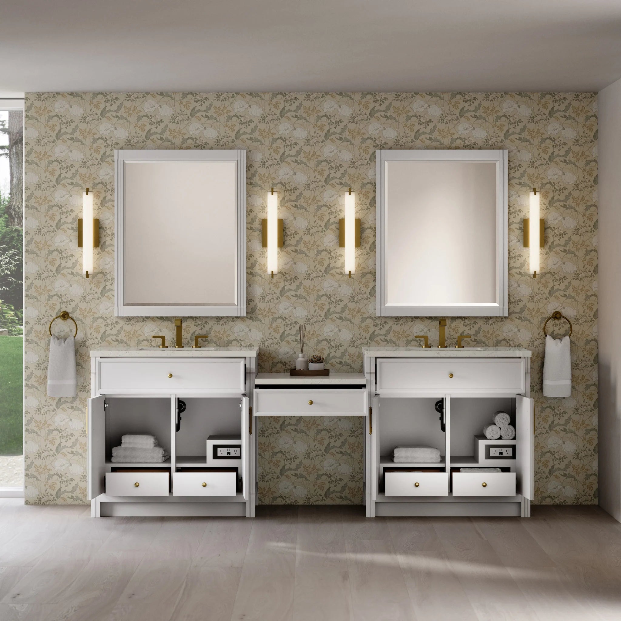 96" Bellshire Dual Vanity in Bright White with 24" Make-Up Counter by James Martin Vanities-Siberian Silestone 2