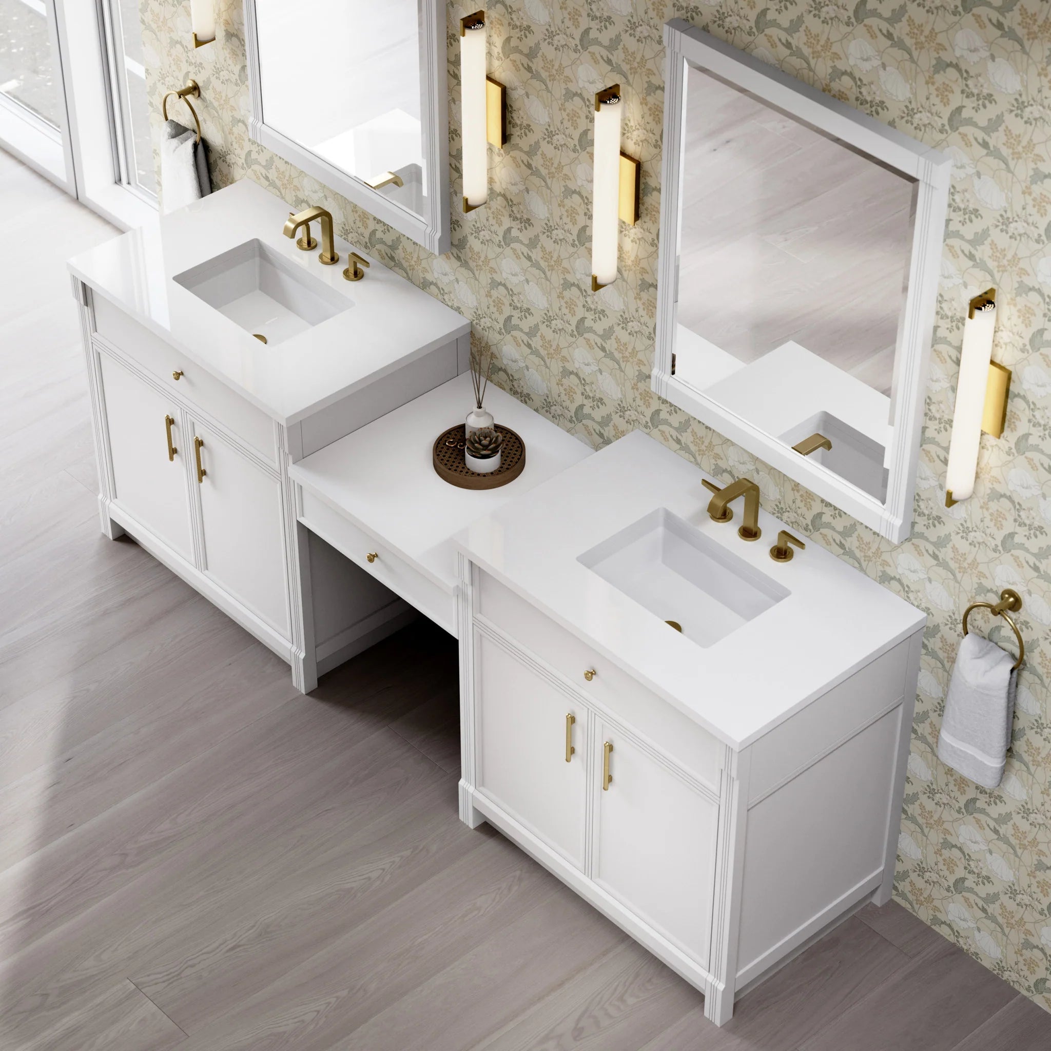 96" Bellshire Dual Vanity in Bright White with 24" Make-Up Counter by James Martin Vanities-White Zeus Silestone 3