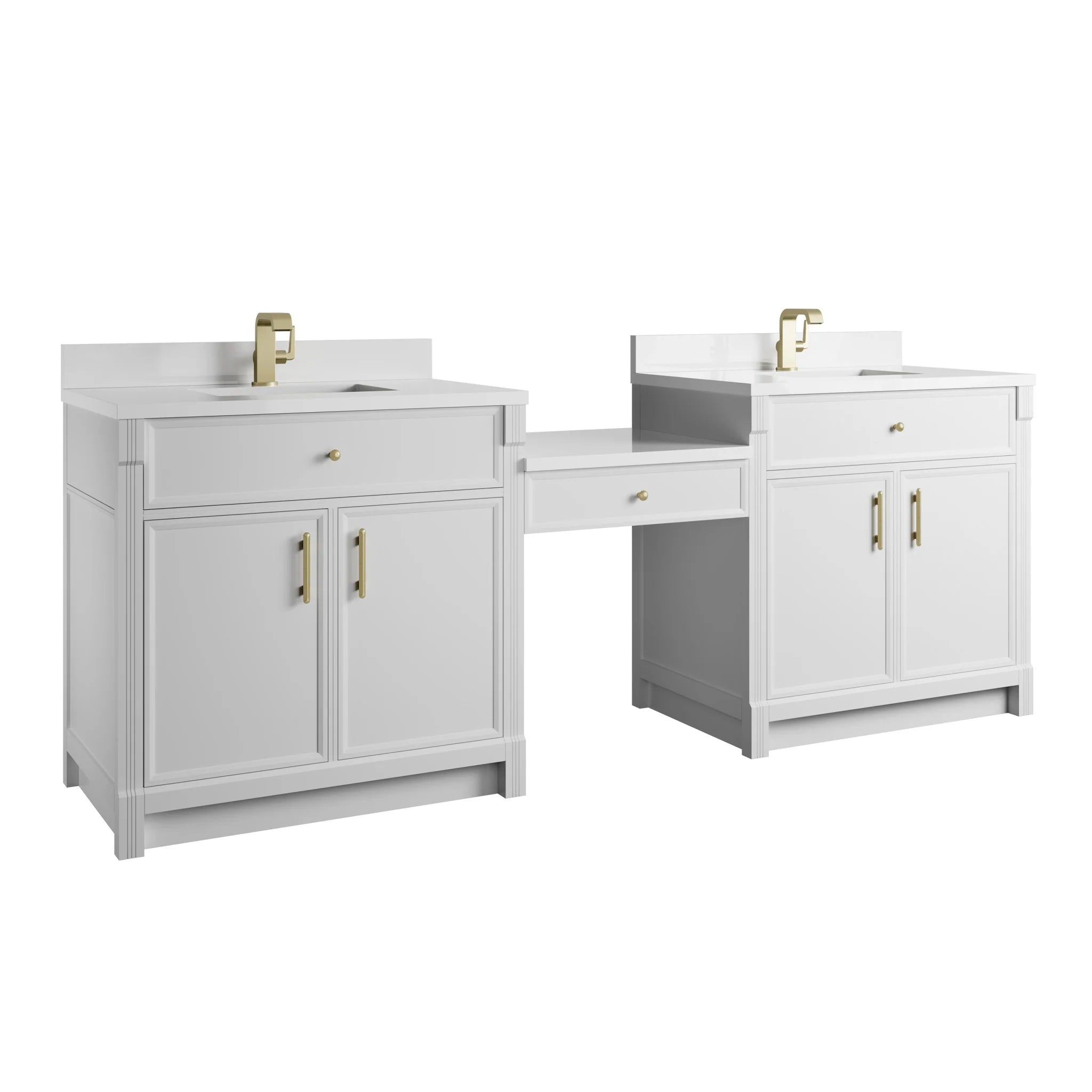 96" Bellshire Dual Vanity in Bright White with 24" Make-Up Counter by James Martin Vanities-White Zeus Silestone & Backsplash 5