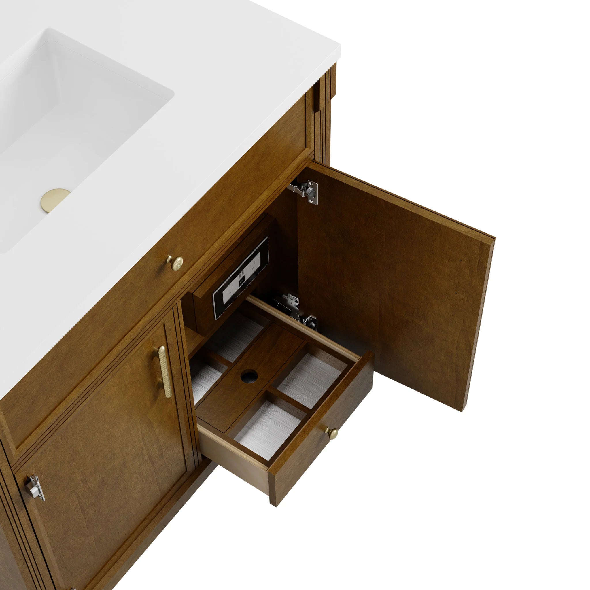 96" Bellshire Dual Vanity in Honey Oak with 24" Make-Up Counter by James Martin Vanities-Eternal Jasmine Pearl Silestone 8