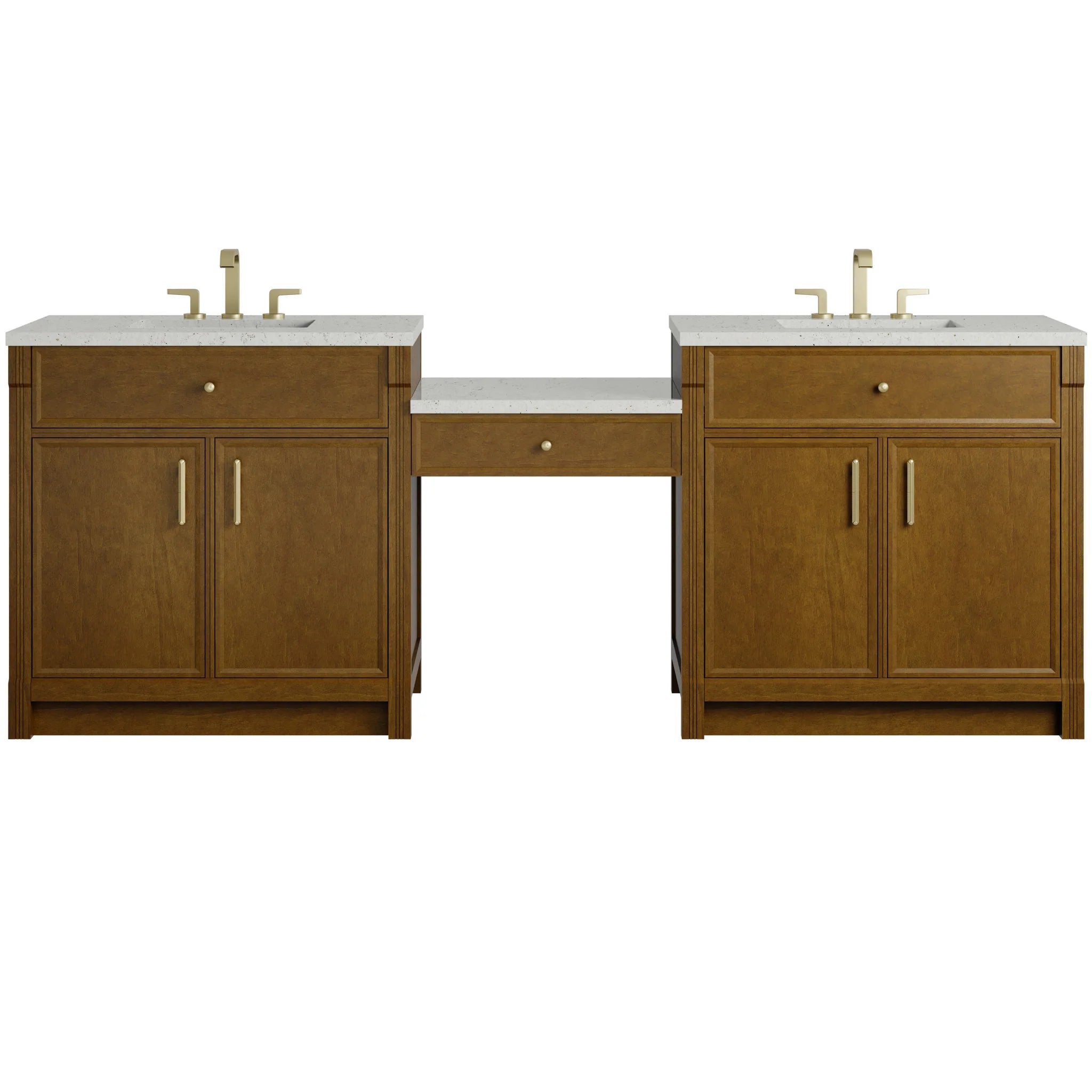 96" Bellshire Dual Vanity in Honey Oak with 24" Make-Up Counter by James Martin Vanities-Lime Delight Silestone