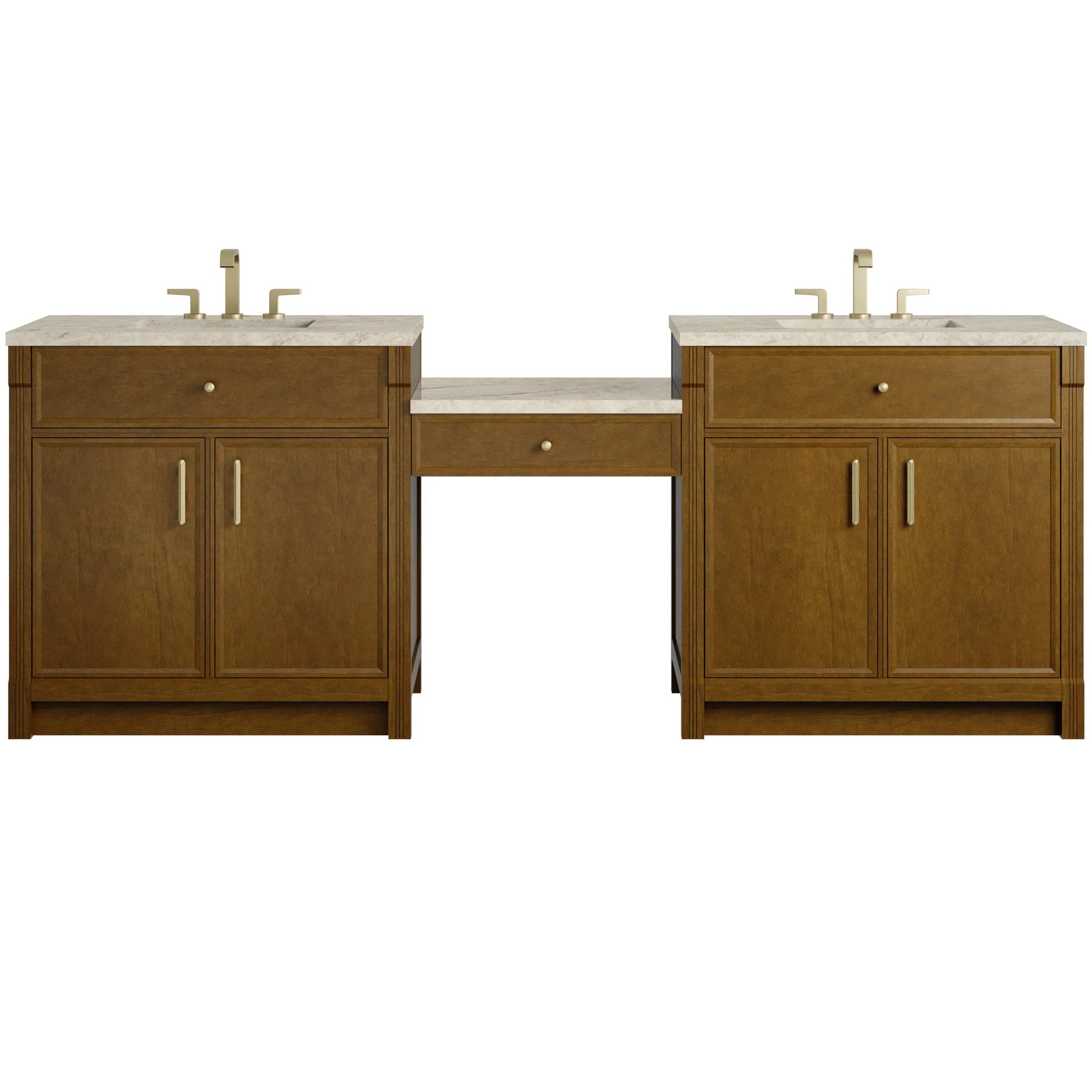 96" Bellshire Dual Vanity in Honey Oak with 24" Make-Up Counter by James Martin Vanities-Tajnar Eclos