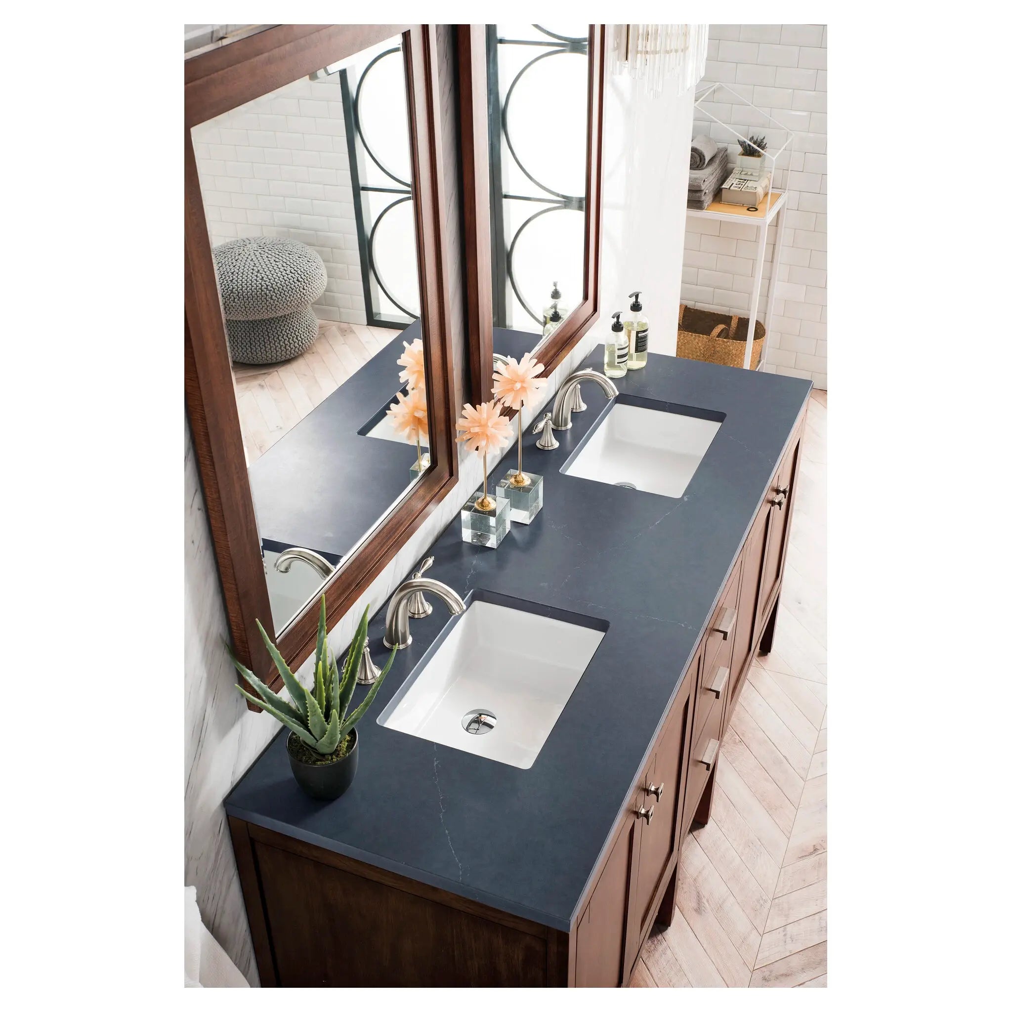 Addison 72 Double Vanity In Mid Century Acacia Standard Charcoal Soapstone Silestone 8 Widespread 3