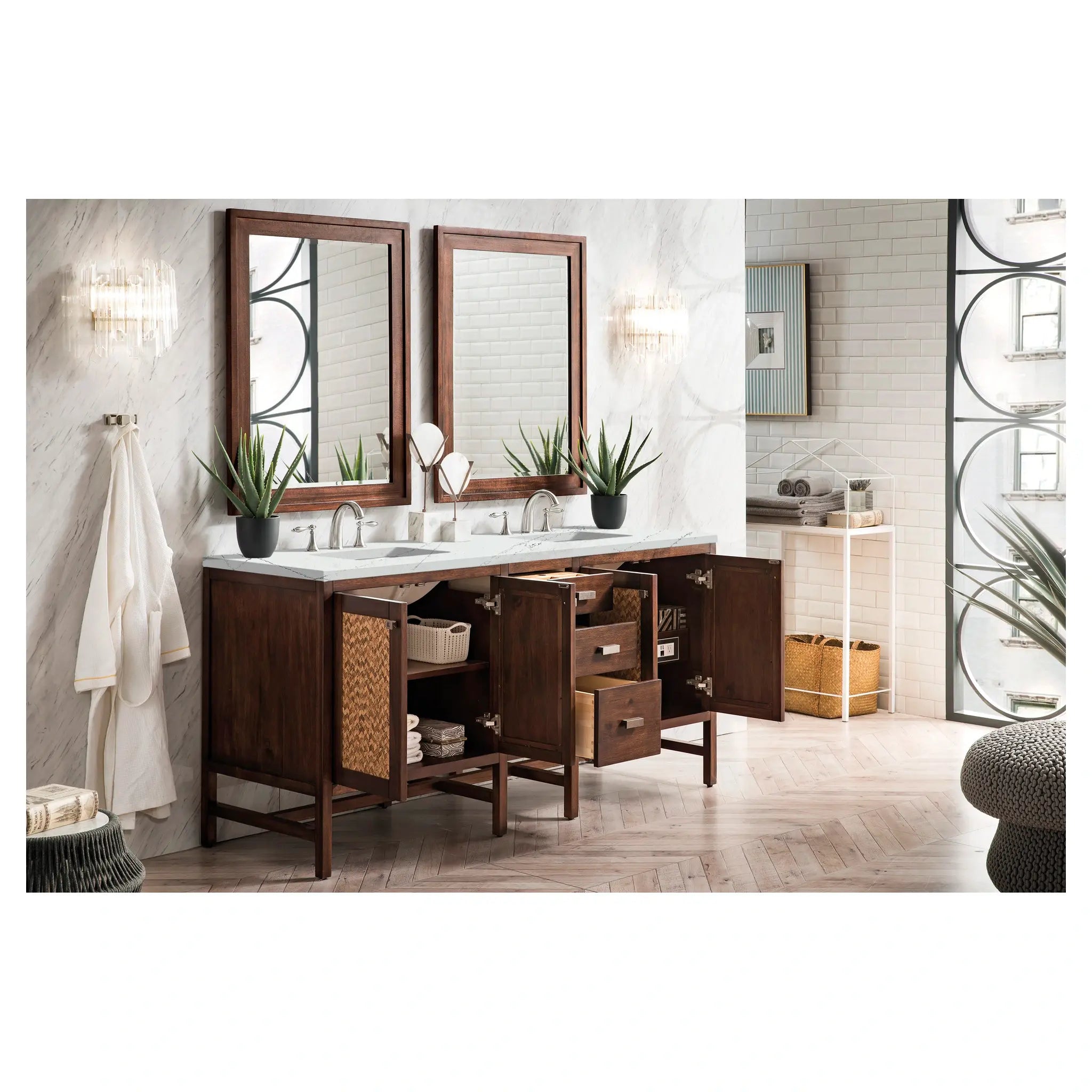 Addison 72 Double Vanity In Mid Century Acacia Standard Ethereal Noctis Silestone 8 Widespread 4