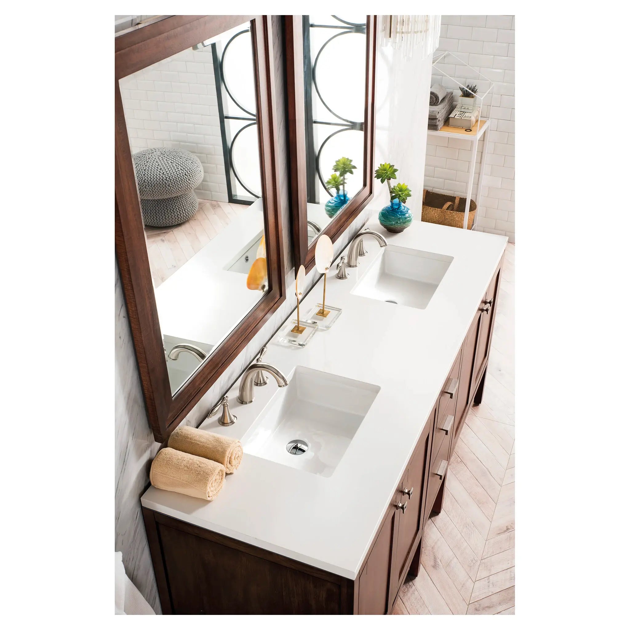 Addison 72 Double Vanity In Mid Century Acacia Standard White Zeus Silestone 8 Widespread 3