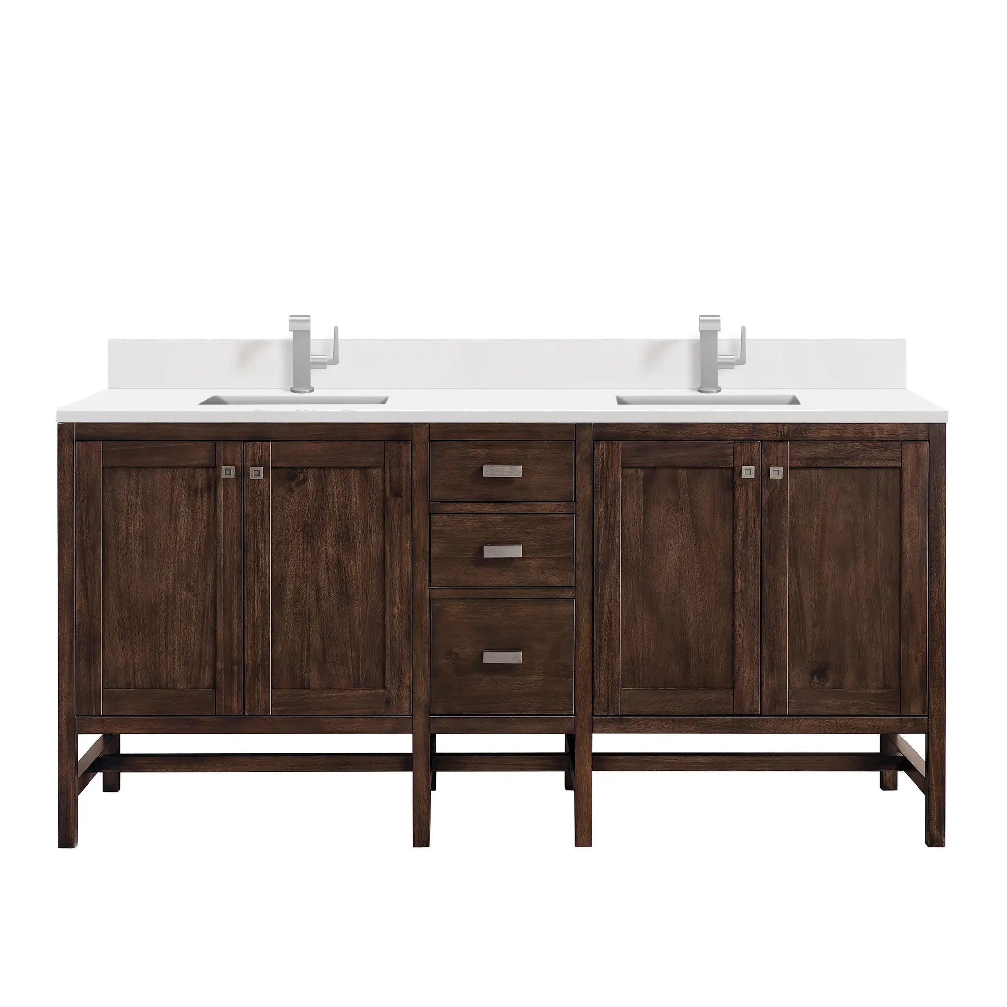 Addison 72 Double Vanity In Mid Century Acacia Standard White Zeus Silestone Backsplash Single Hole 1