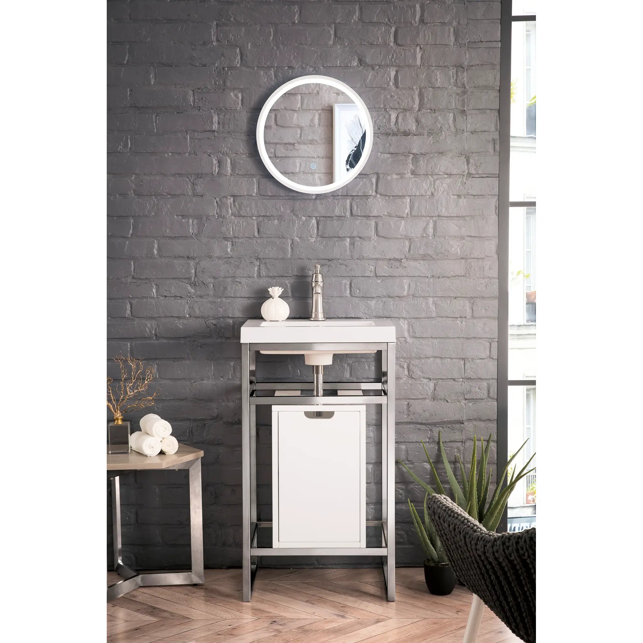 Boston 20" Single Console Vanity Glossy White Storage, White Glossy Composite Stone-Brushed Nickel image 2