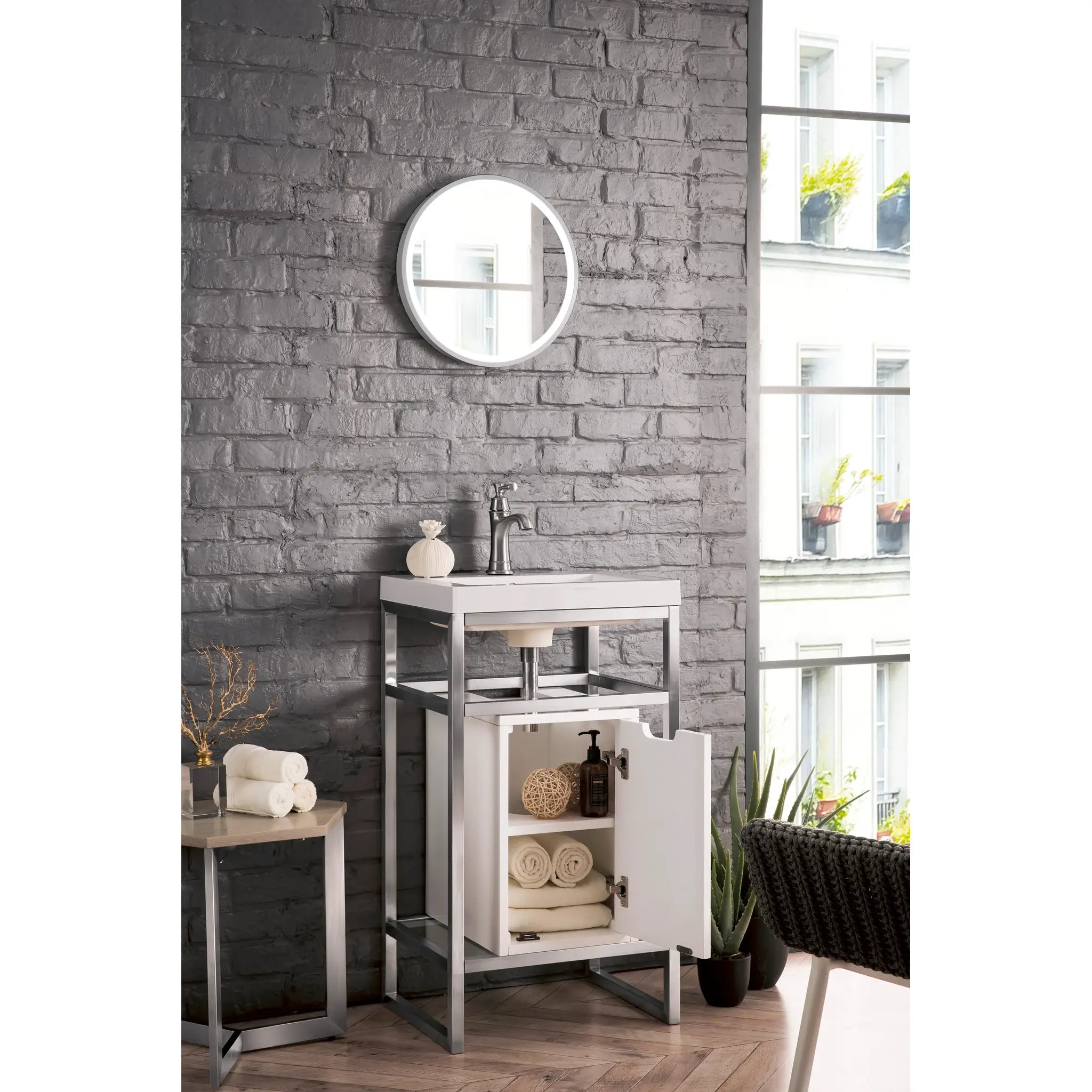Boston 20" Single Console Vanity Glossy White Storage, White Glossy Composite Stone-Brushed Nickel image 3