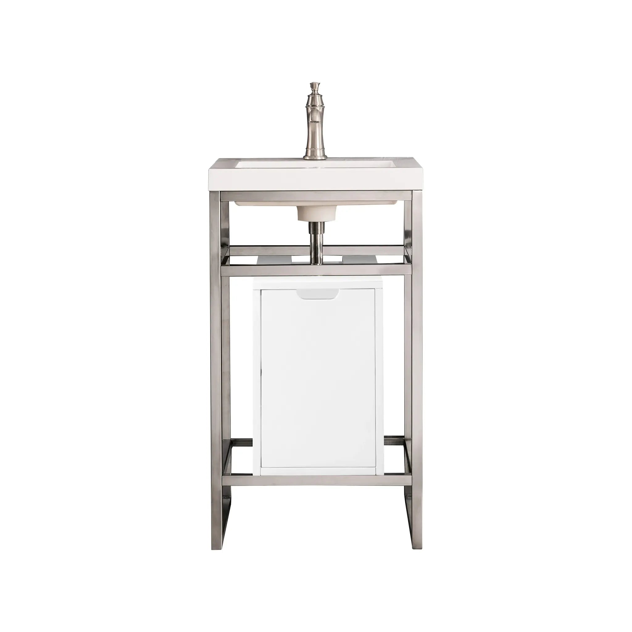 Boston 20" Single Console Vanity Glossy White Storage, White Glossy Composite Stone-Brushed Nickel image