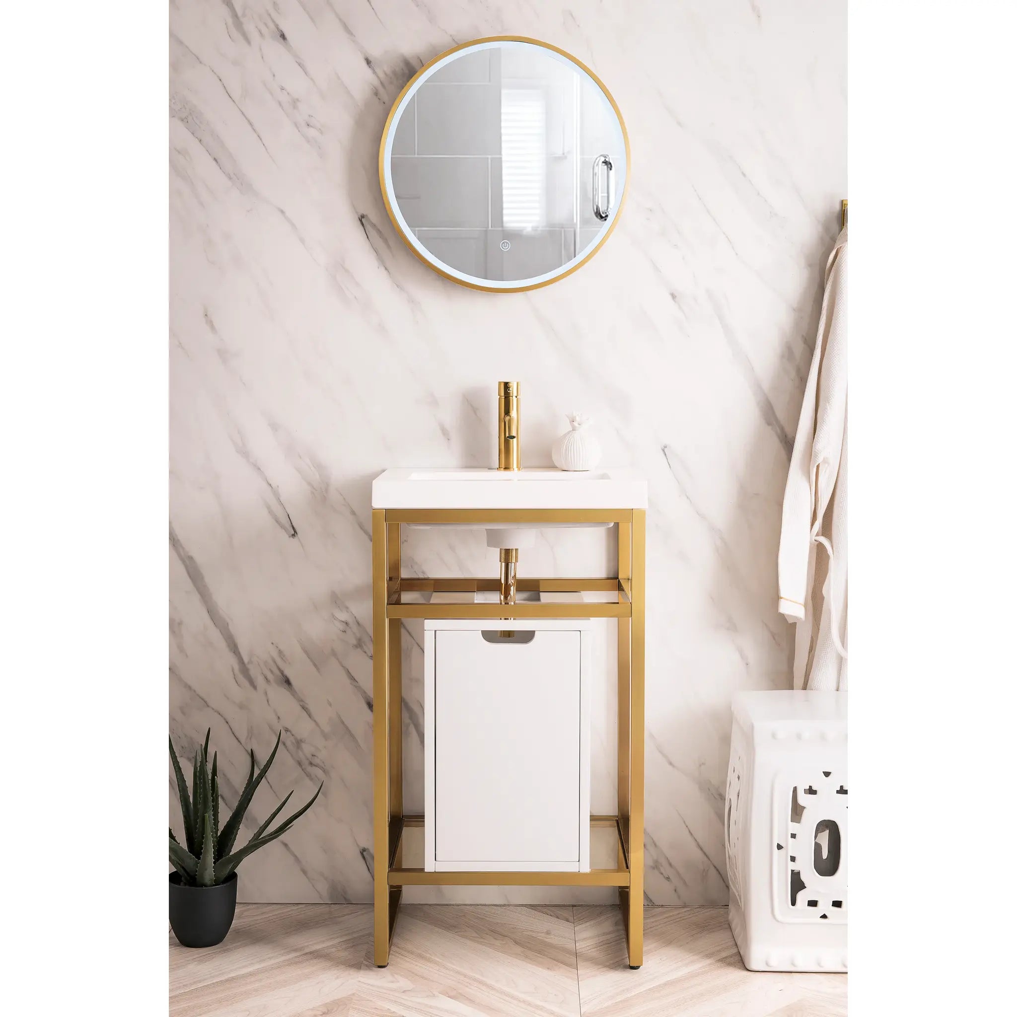 Boston 20" Single Console Vanity Glossy White Storage, White Glossy Composite Stone-Radiant Gold image 1