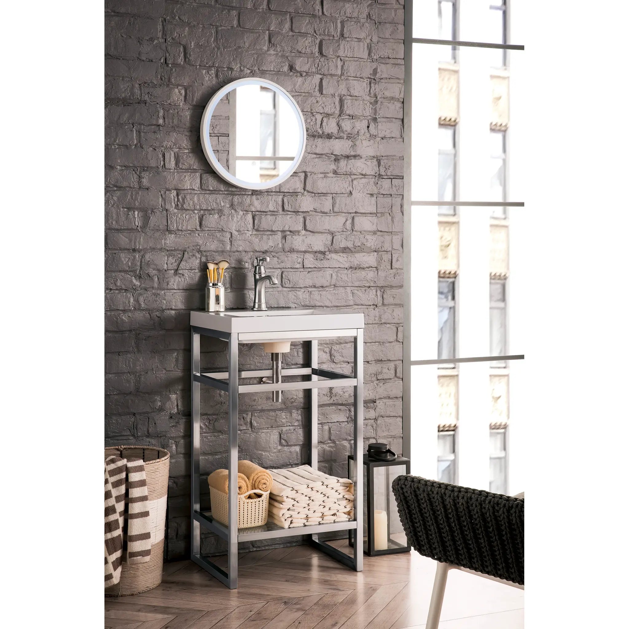 Boston 20" Single Console Vanity w/ White Glossy Composite Stone Top-Brushed Nickel image 2