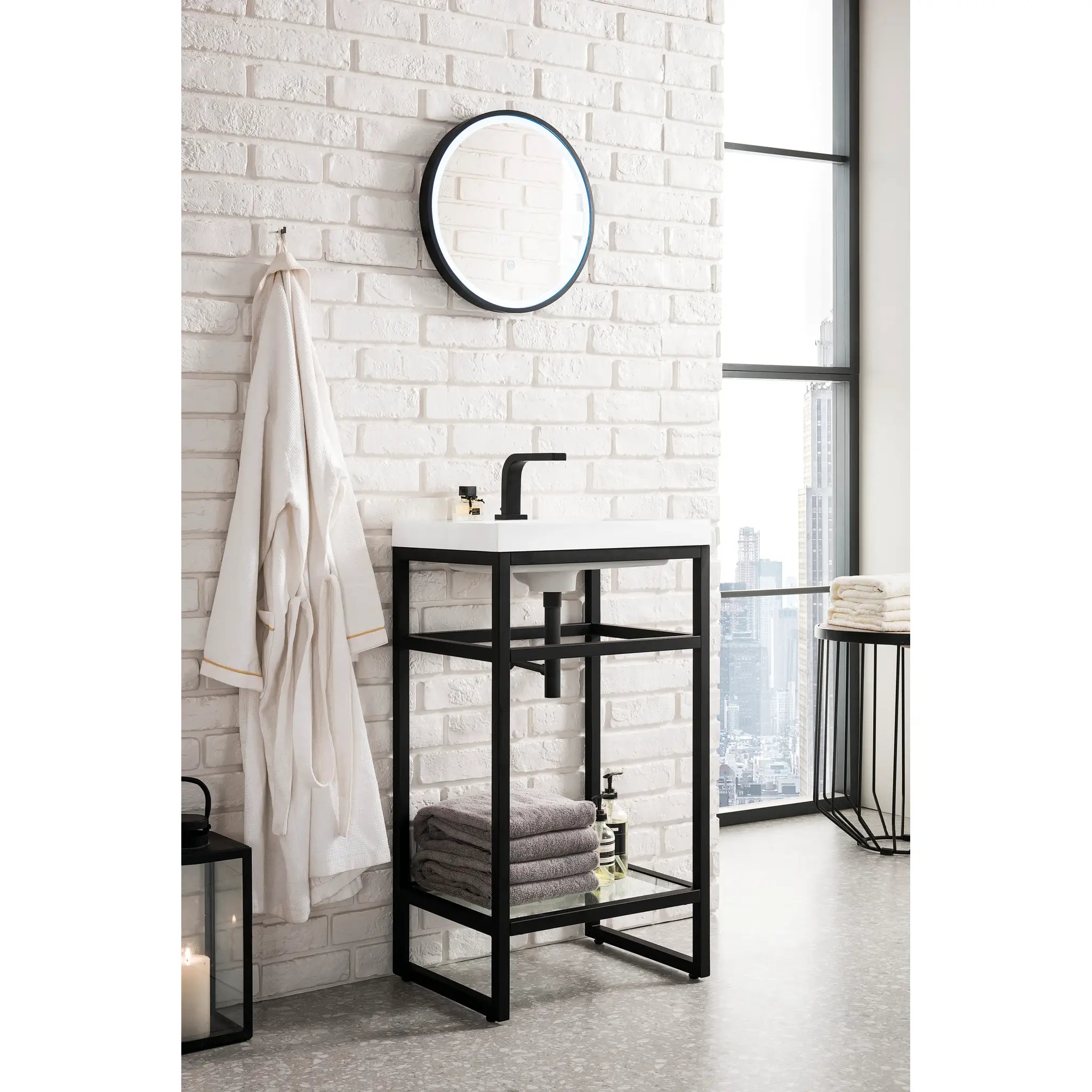 Boston 20" Single Console Vanity w/ White Glossy Composite Stone Top-Matte Black image 2