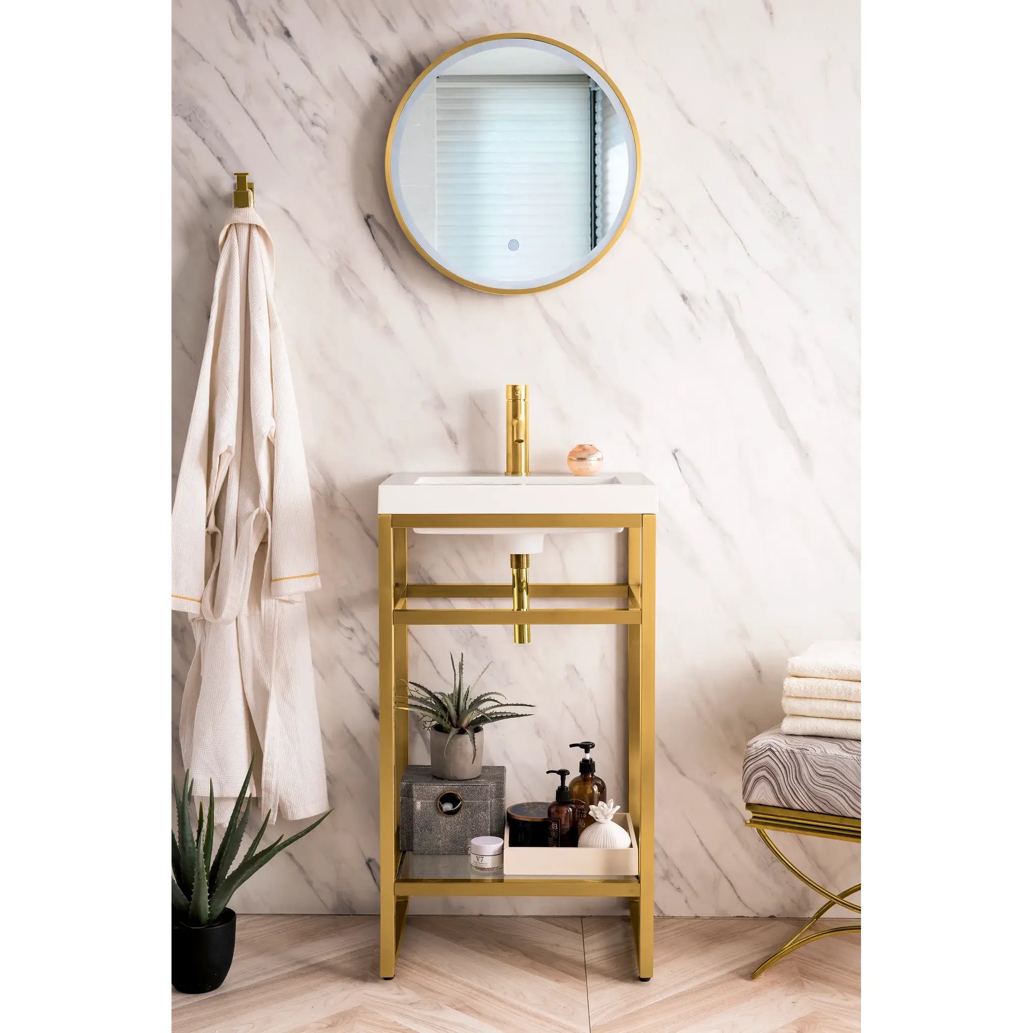 Boston 20" Single Console Vanity w/ White Glossy Composite Stone Top-Radiant Gold image 1