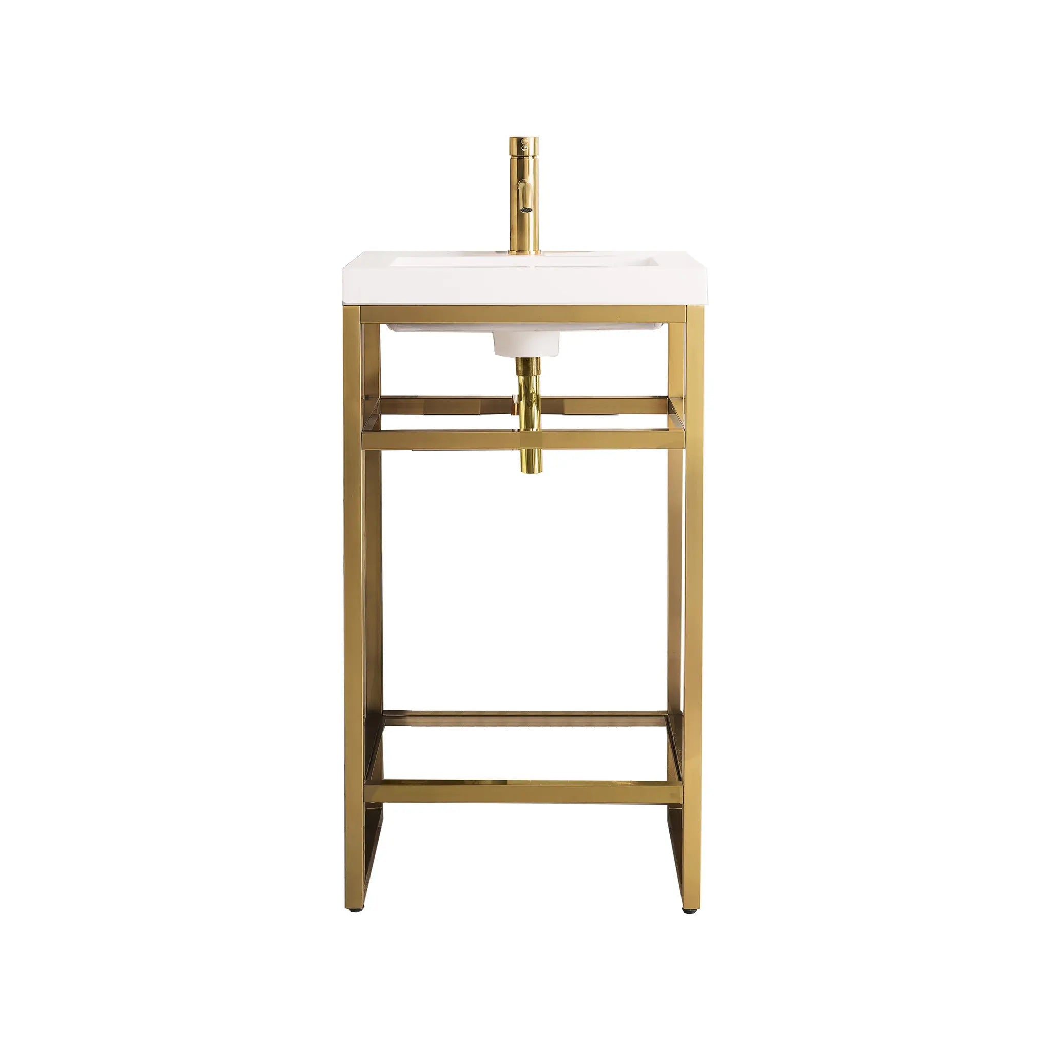 Boston 20" Single Console Vanity w/ White Glossy Composite Stone Top-Radiant Gold image