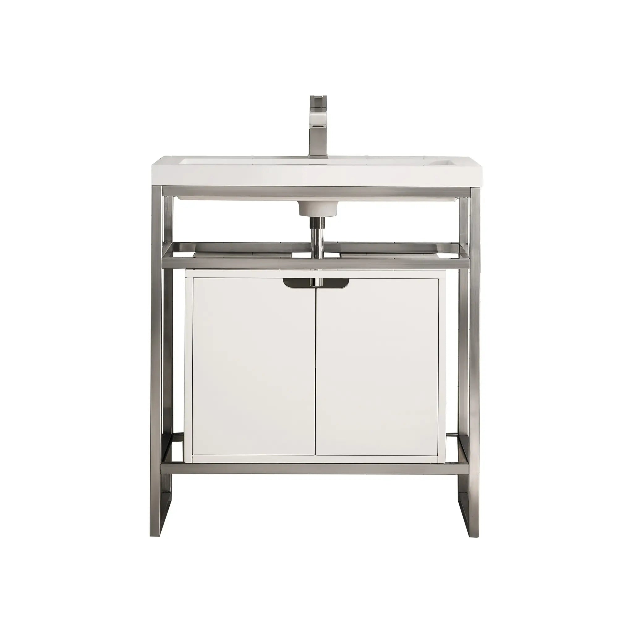Boston 31.5" Single Console Vanity Gloss White Storage, White Gloss Composite Stone-Brushed Nickel image