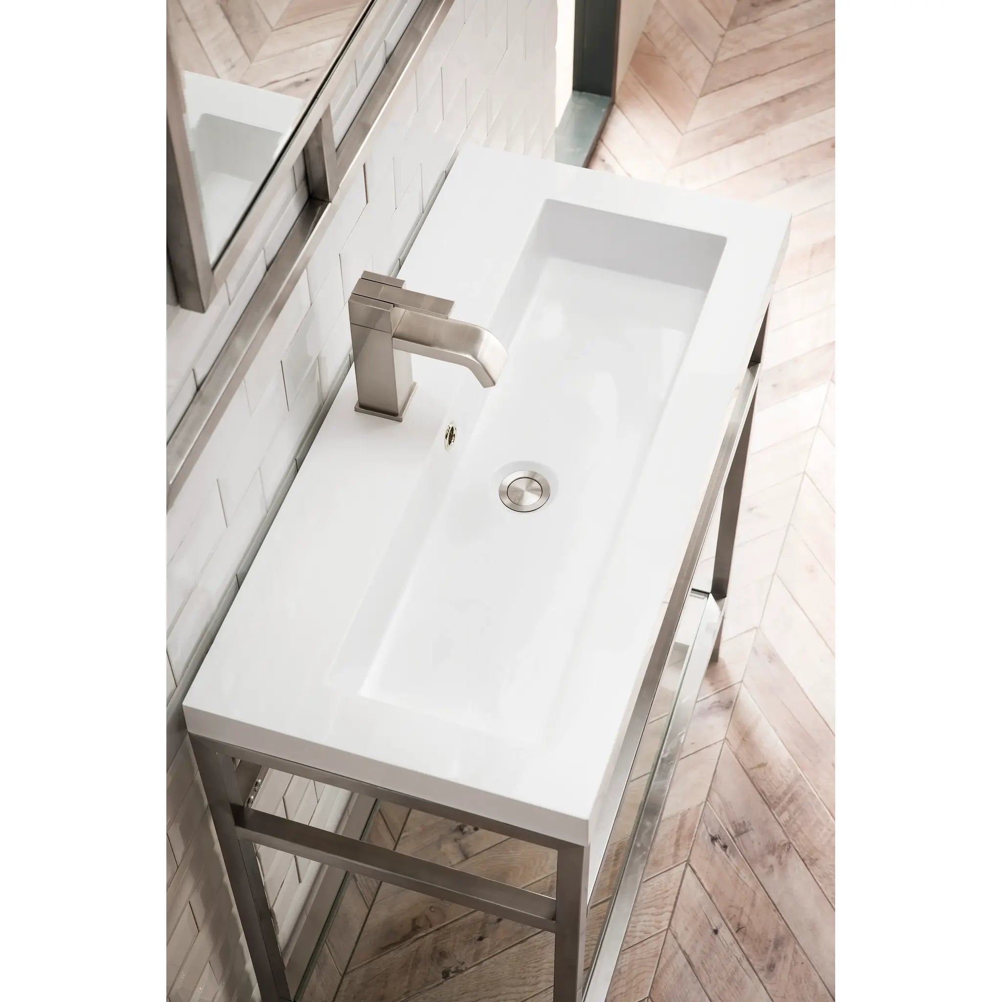 Boston 31.5" Single Console Vanity w/ White Glossy Composite Stone Top-Brushed Nickel image 3