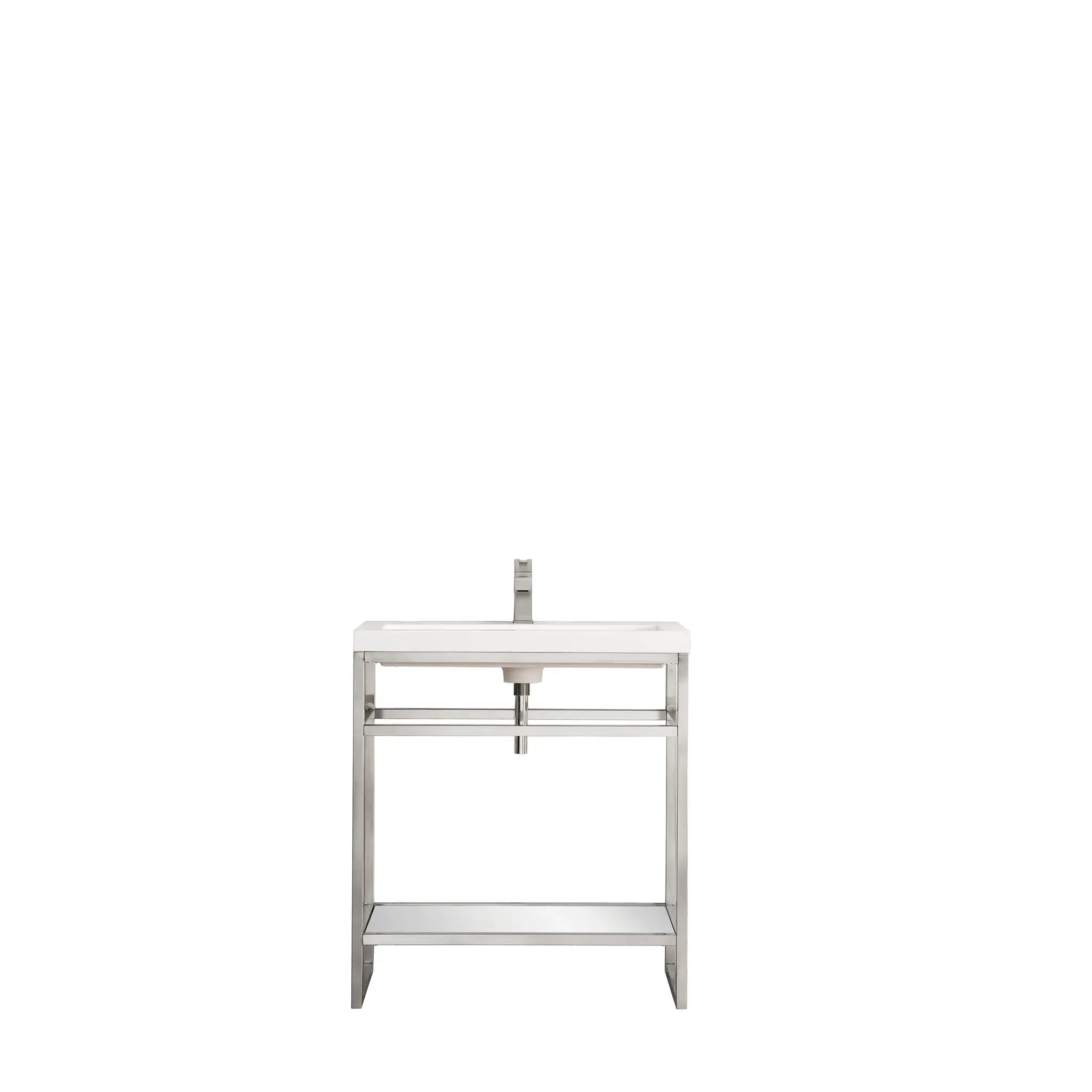 Boston 31.5" Single Console Vanity w/ White Glossy Composite Stone Top-Brushed Nickel image
