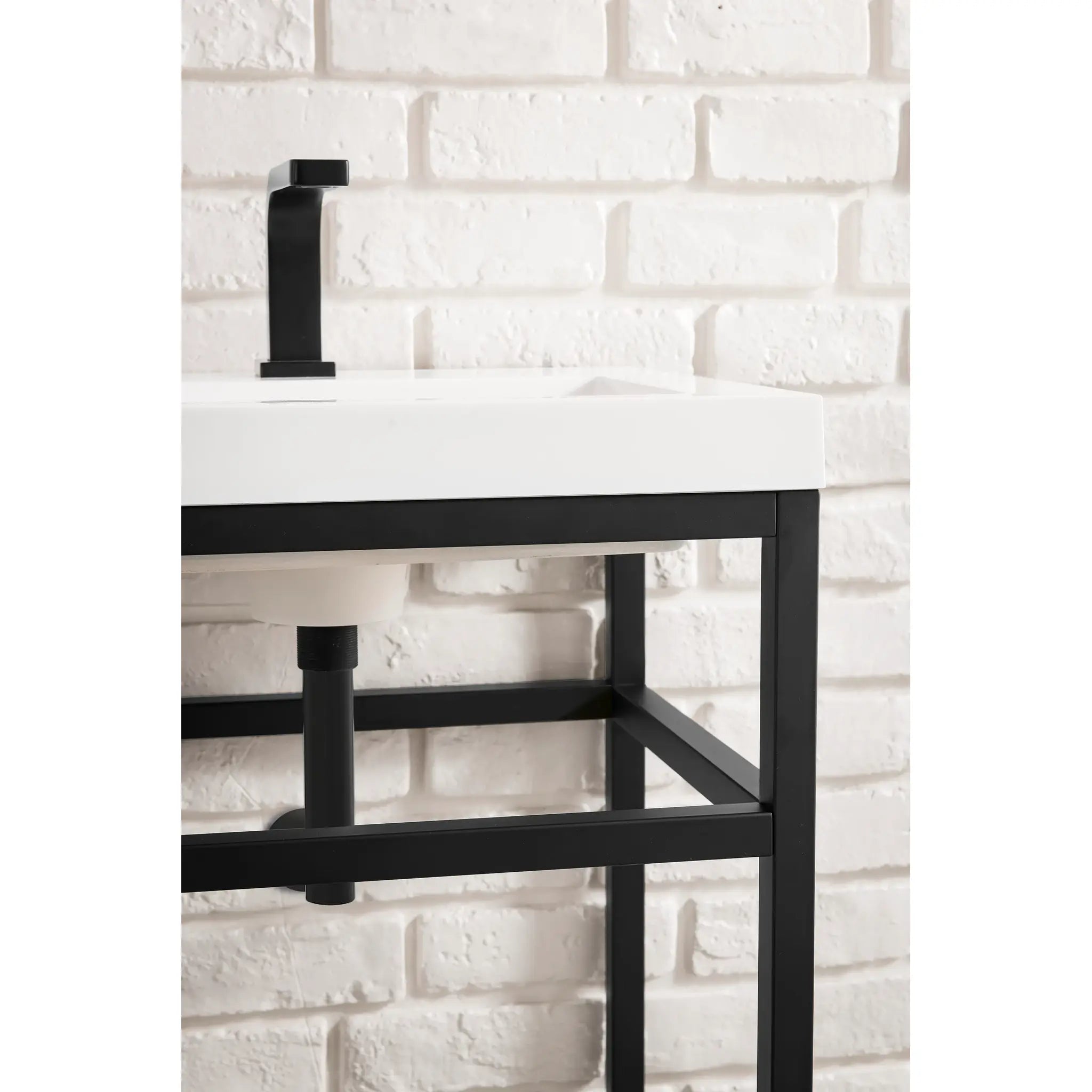 Boston 31.5" Single Console Vanity w/ White Glossy Composite Stone Top-Matte Black image 5