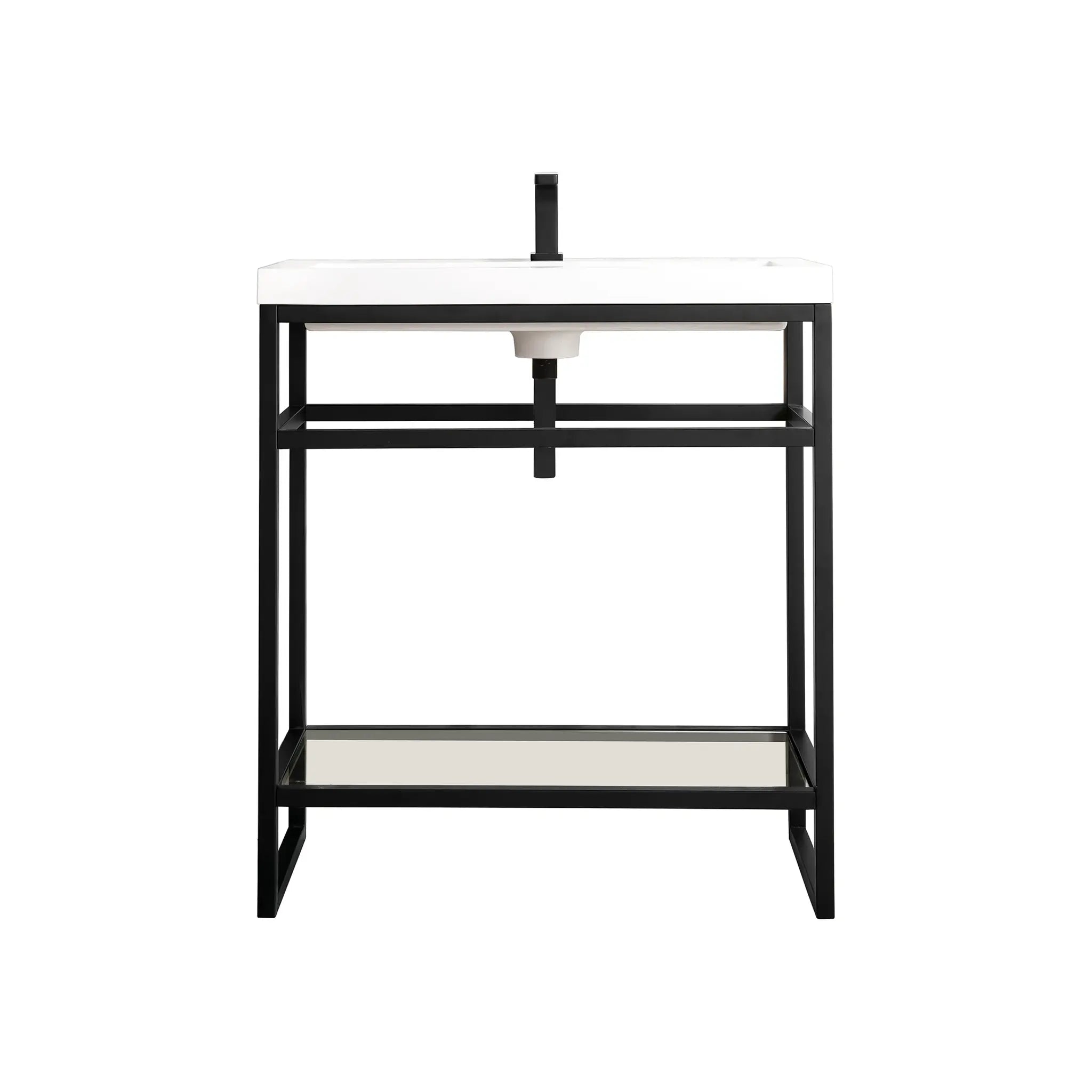 Boston 31.5" Single Console Vanity w/ White Glossy Composite Stone Top-Matte Black image