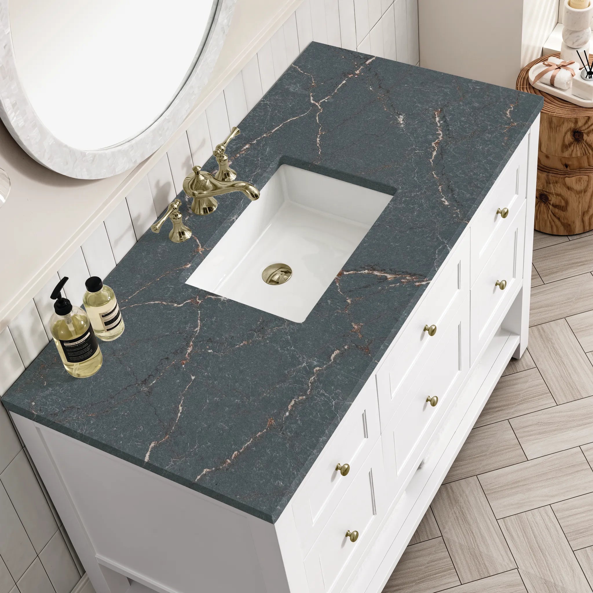 Breckenridge 48" Single Vanity in Bright White w/FreePower Wireless Charger-Parisien Bleu Silestone-8" Widespread image 7