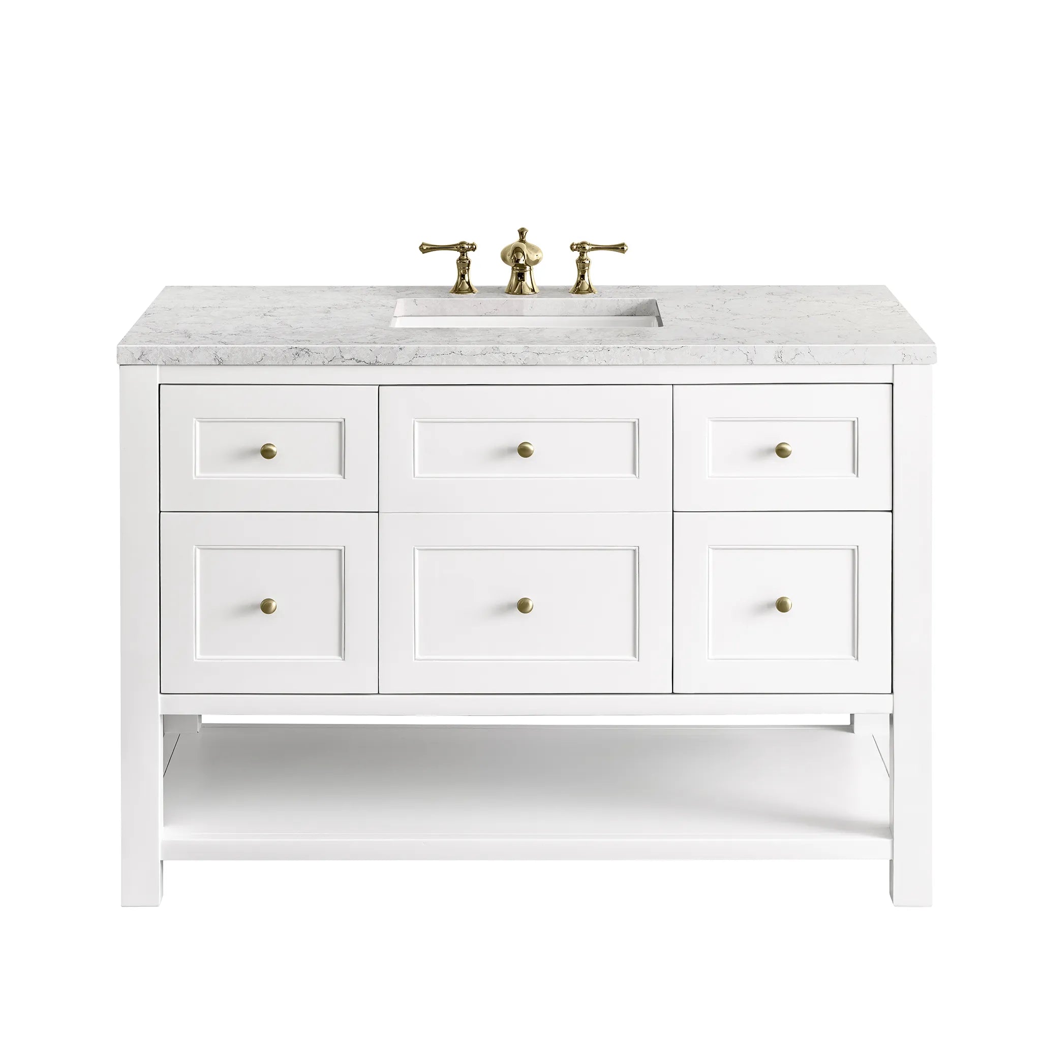 Breckenridge 48" Single Vanity in Bright White Wireless Charger-Eternal Jasmine Pearl Silestone-8" Widespread image