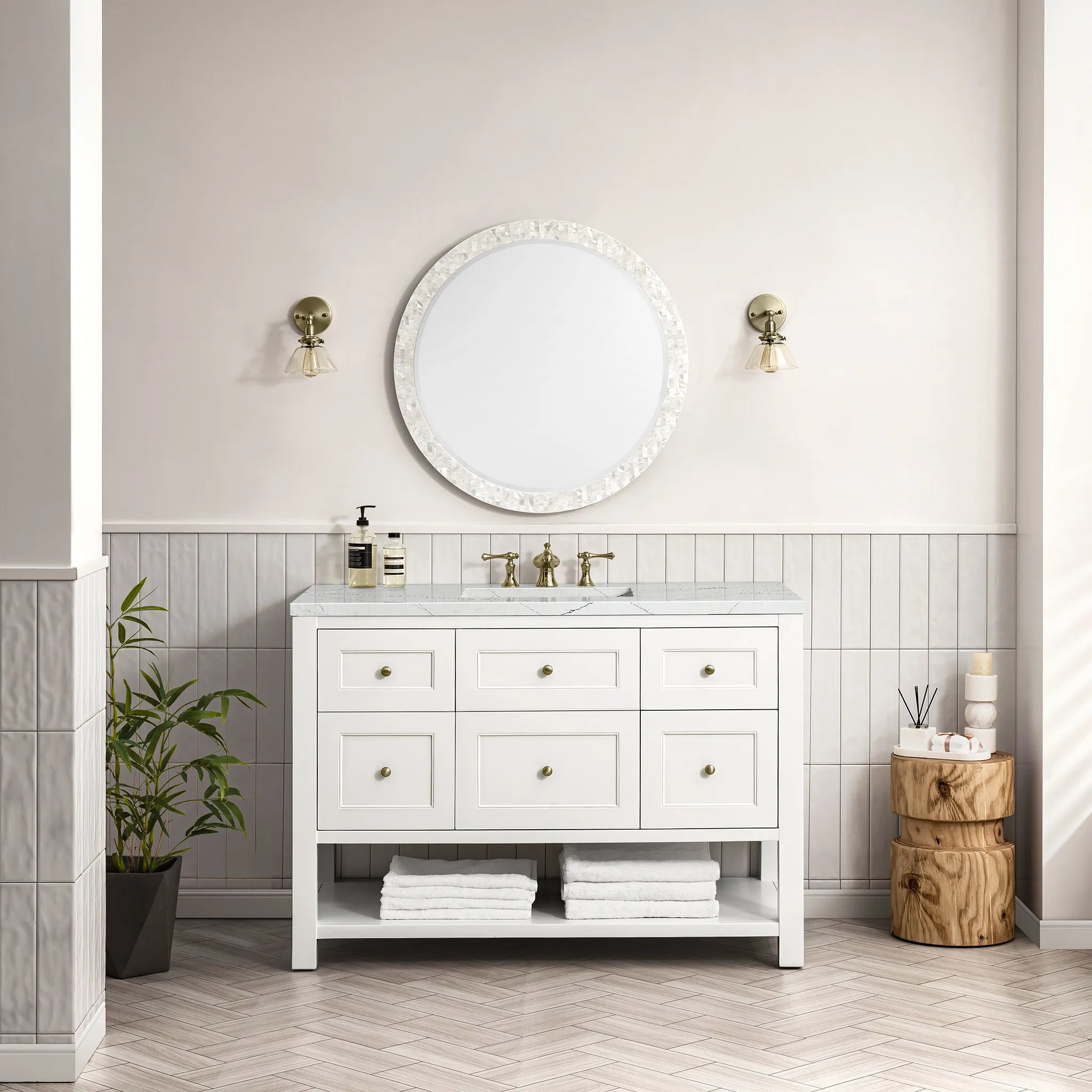 Breckenridge 48" Single Vanity in Bright White Wireless Charger-Ethereal Noctis Silestone-8" Widespread image 4